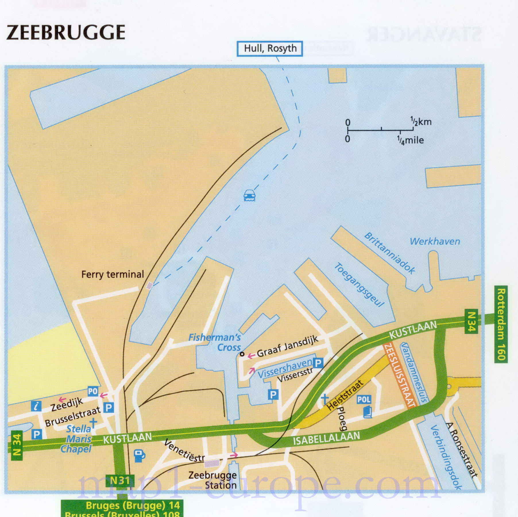 Карта Брюгге. Карта города порта Брюгге с названиями улиц и схемой проезда, A0 - 