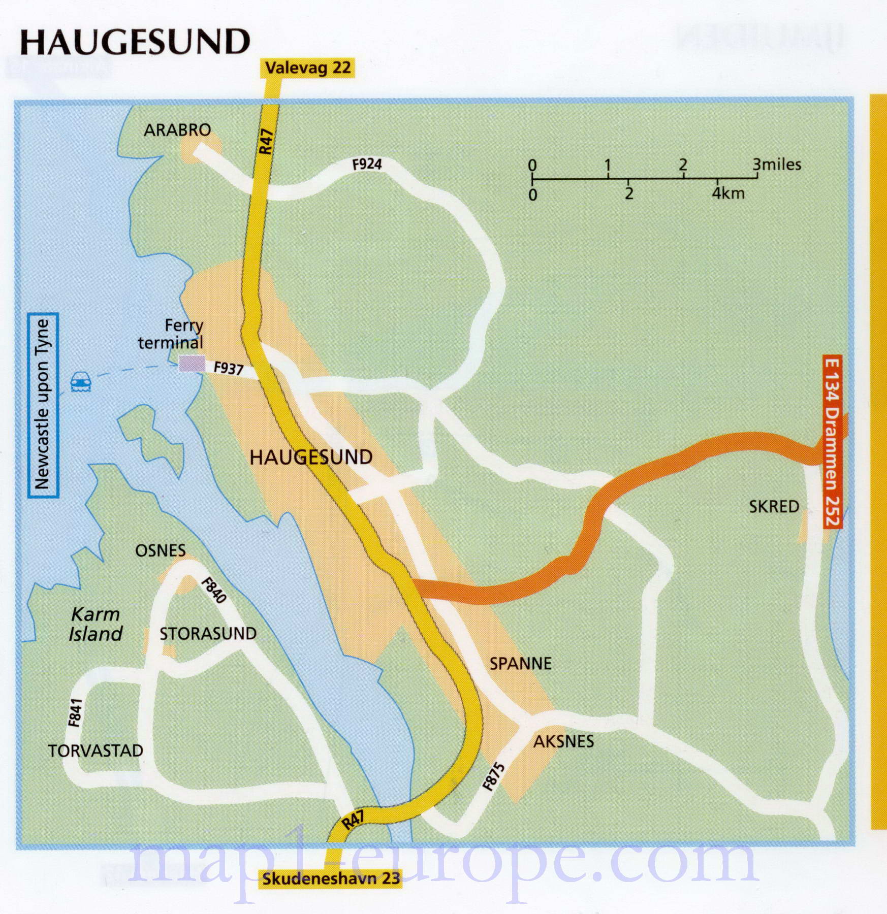 Карта Хеугусунда. автомобильная карта города порта Хеугусунд (Haugesund), A0 - 