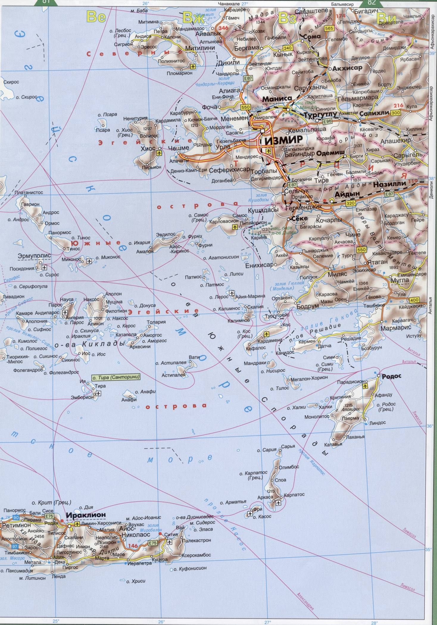 Карта Турции. Подробная карта Турции на русском языке. Карта автодорог Турции на русском, B1 - 