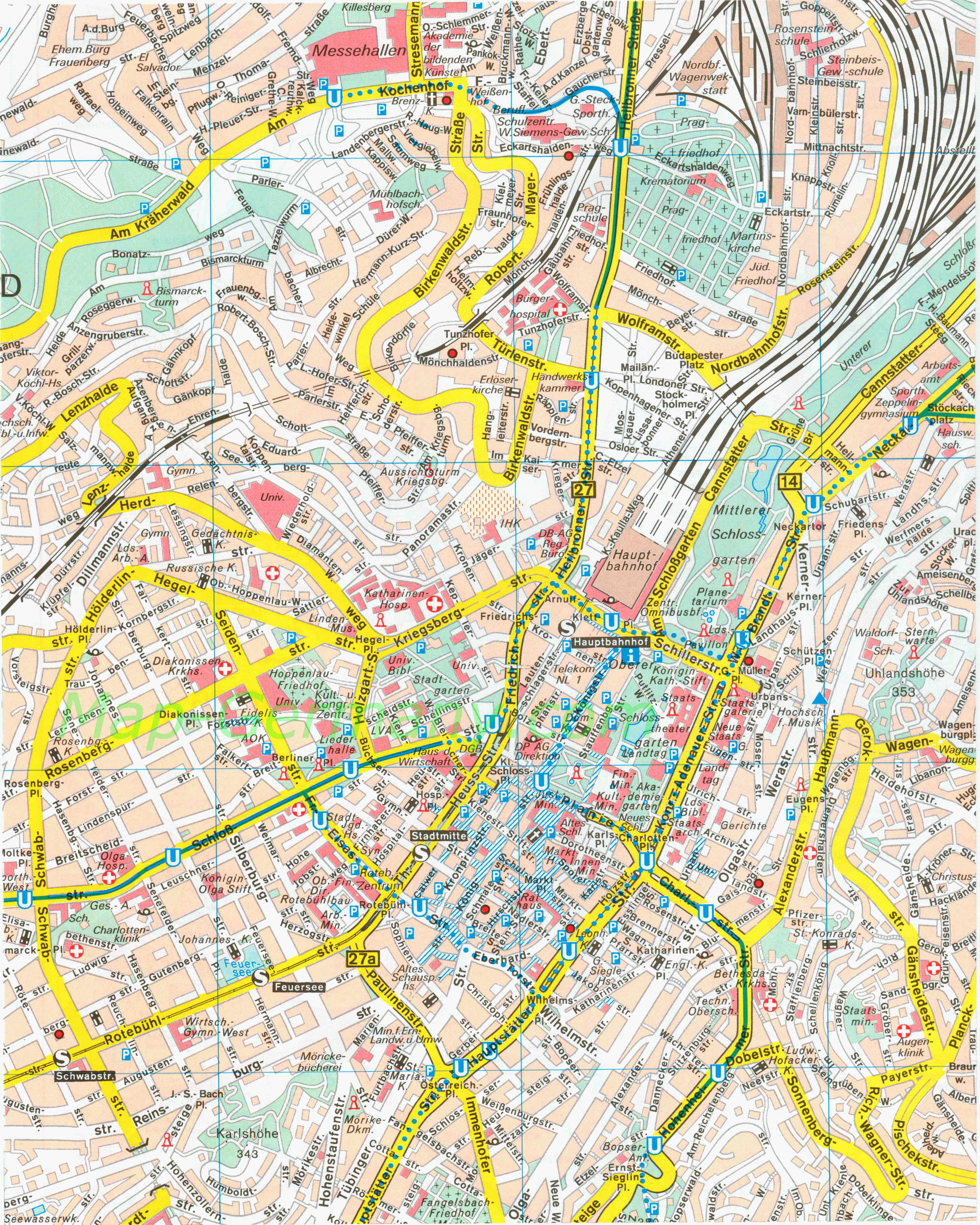 Карта улиц Штутгарта. Подробная карта улиц города Штутгарт, A0 - 