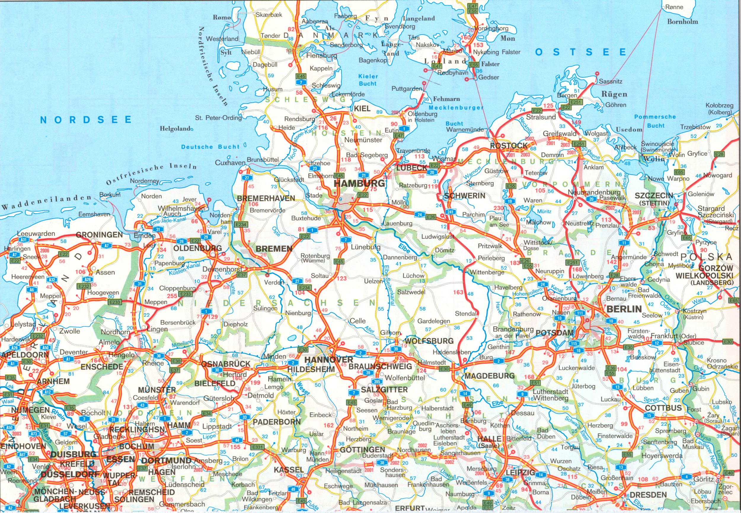 Автомобильная карта Германии. Подробная карта автомобильных дорог
