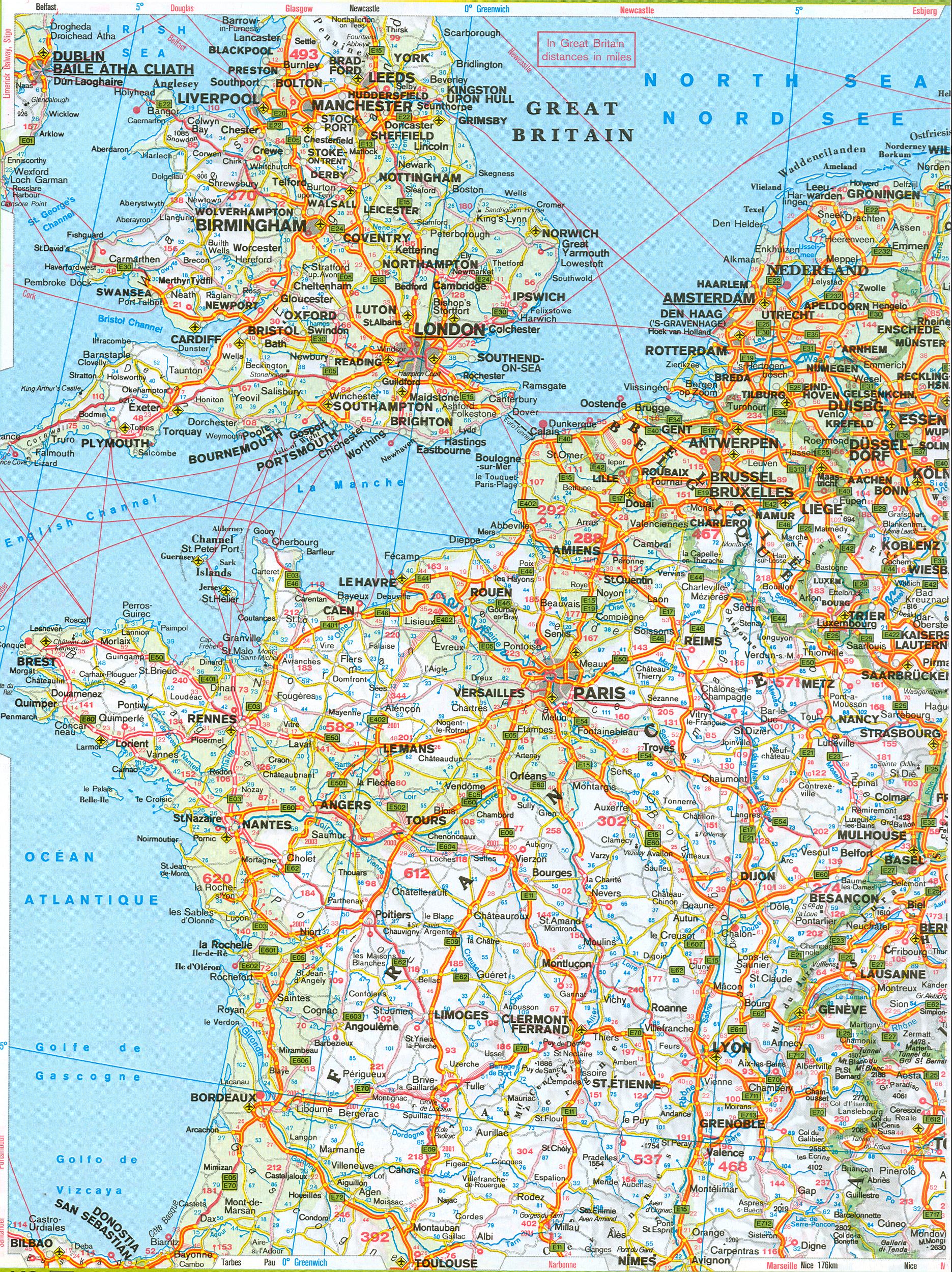 Автомобильная карта западной Европы. Подробная автомобильная карта западной Европы, A0 - 