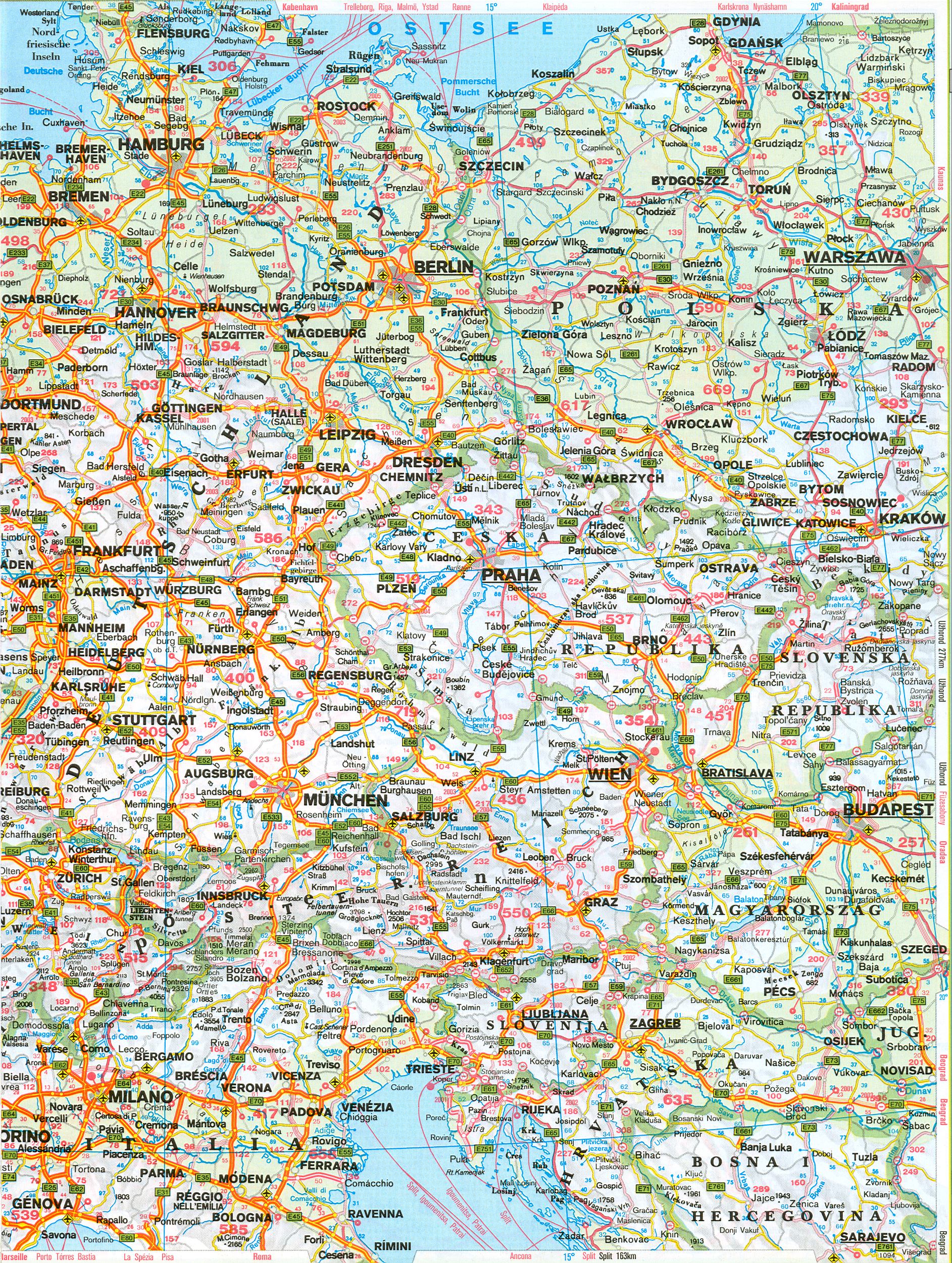 Автомобильная карта западной Европы. Подробная автомобильная карта западной Европы, B0 - 