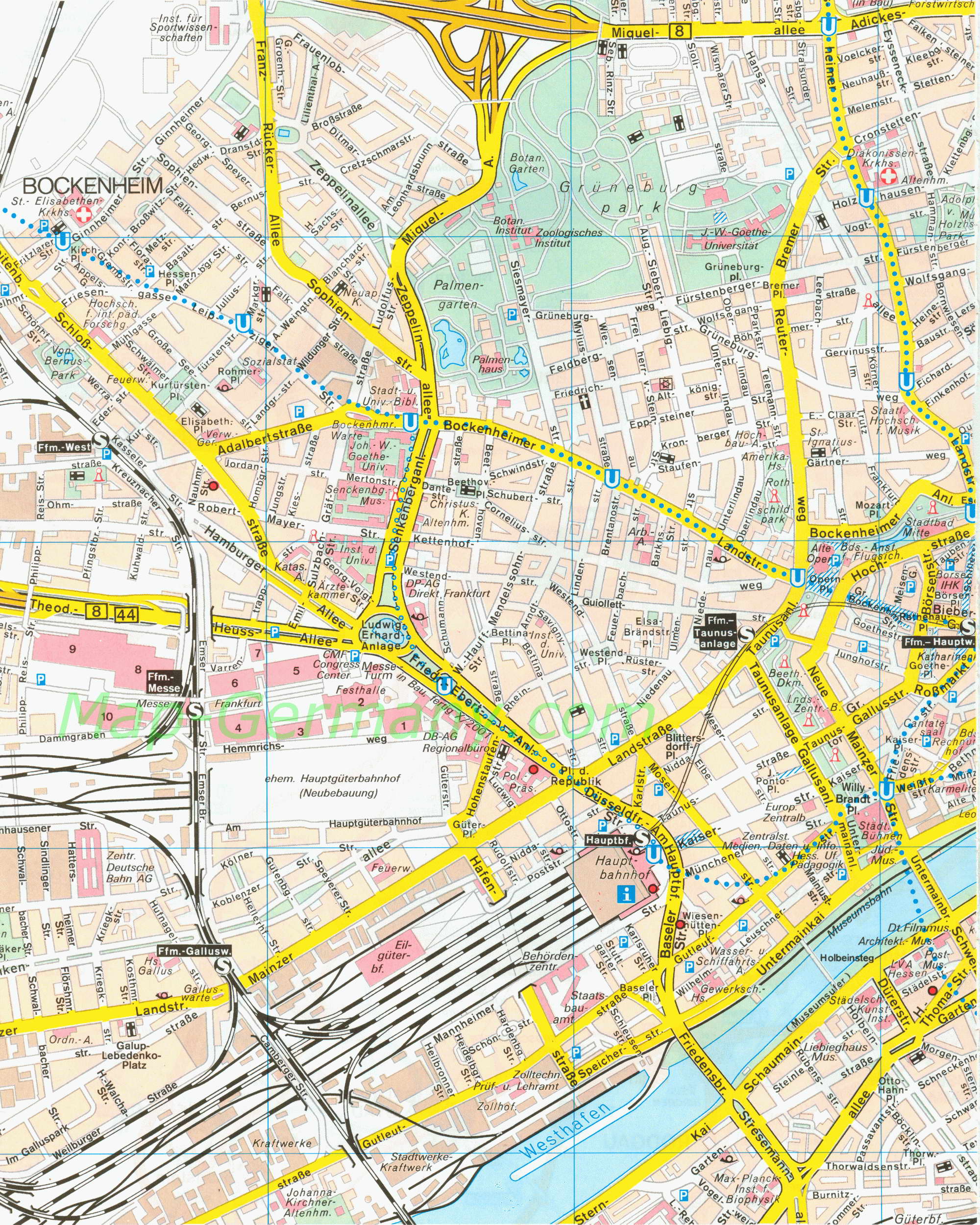 Карта улиц Франкфурта. Подробная карта улиц Франкфурта масштаба 1см:150м, A0 - 