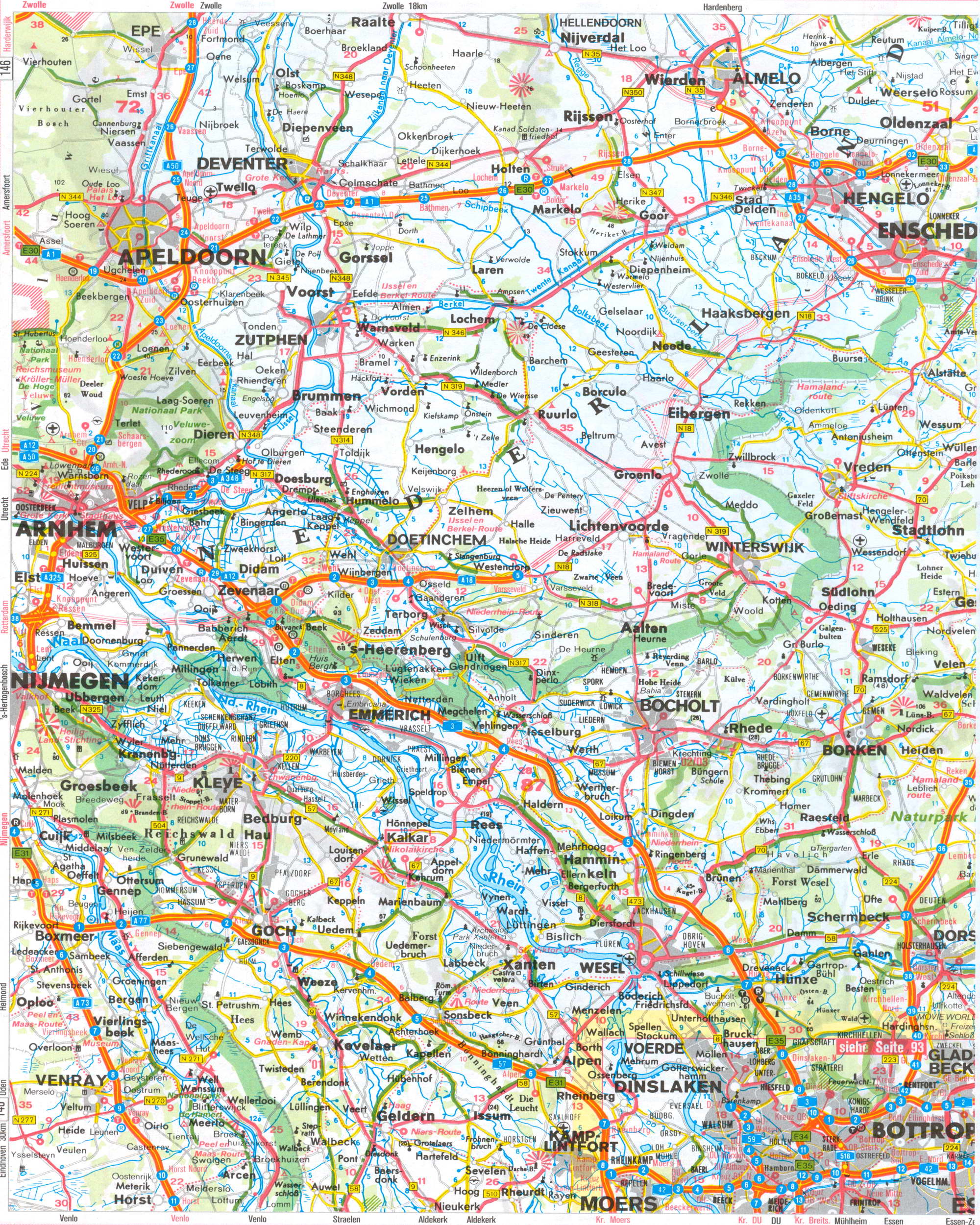  Автомобильная карта земли Северный Рейн - Вестфалия. Подробная карта земли Северный Рейн-Вестфалия, A0 - 