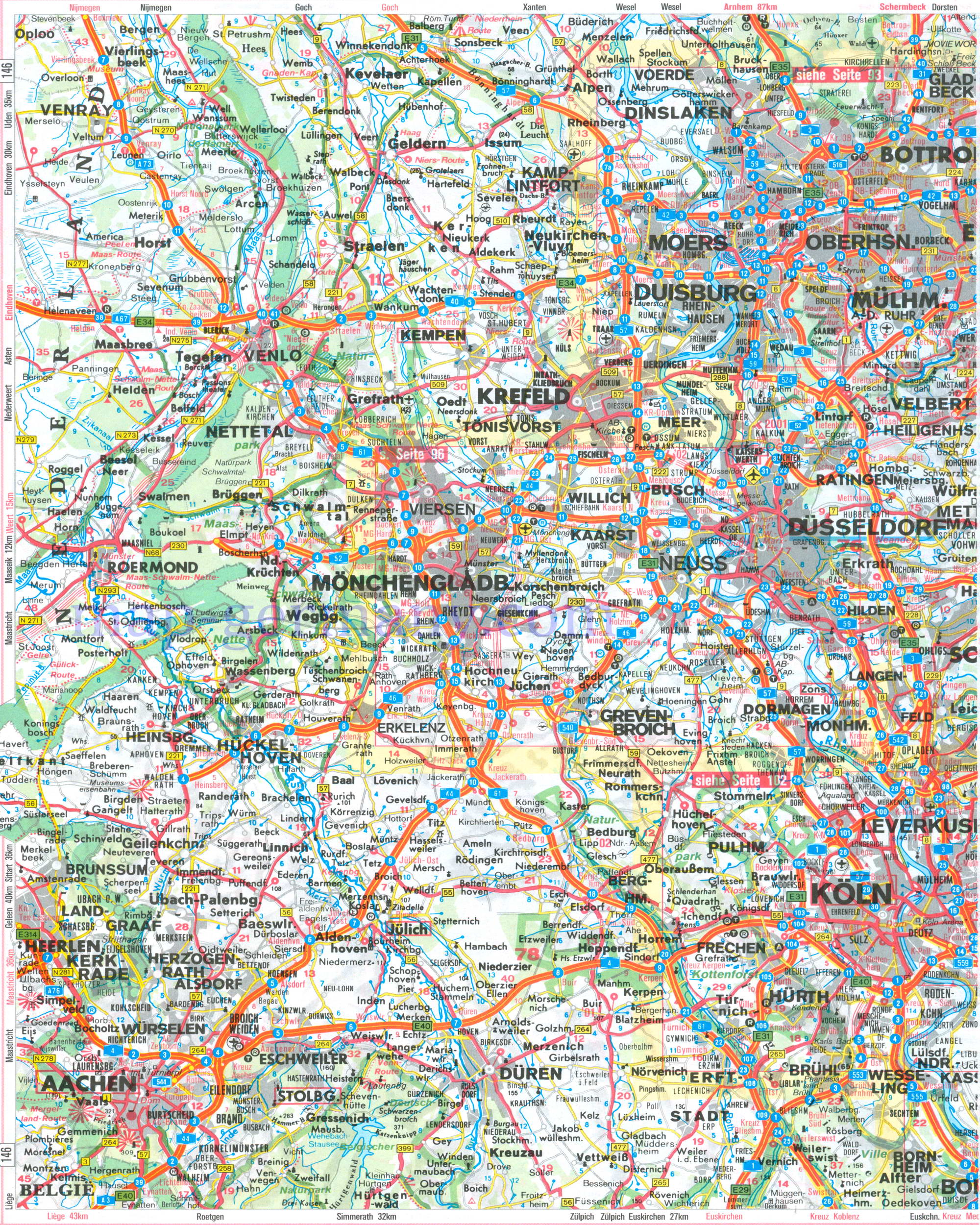  Автомобильная карта земли Северный Рейн - Вестфалия. Подробная карта земли Северный Рейн-Вестфалия, A1 - 