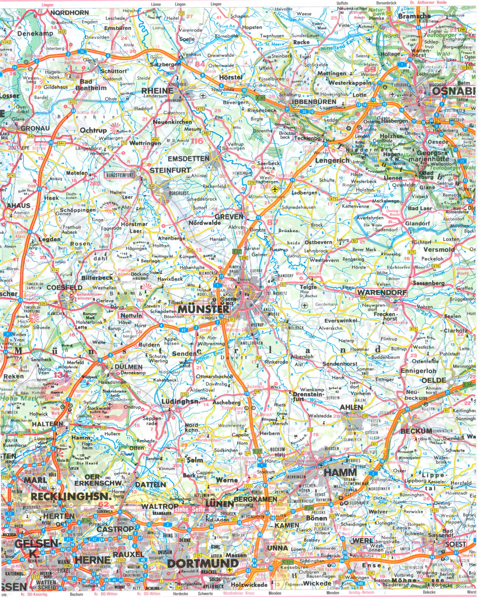  Автомобильная карта земли Северный Рейн - Вестфалия. Подробная карта земли Северный Рейн-Вестфалия, B0 - 