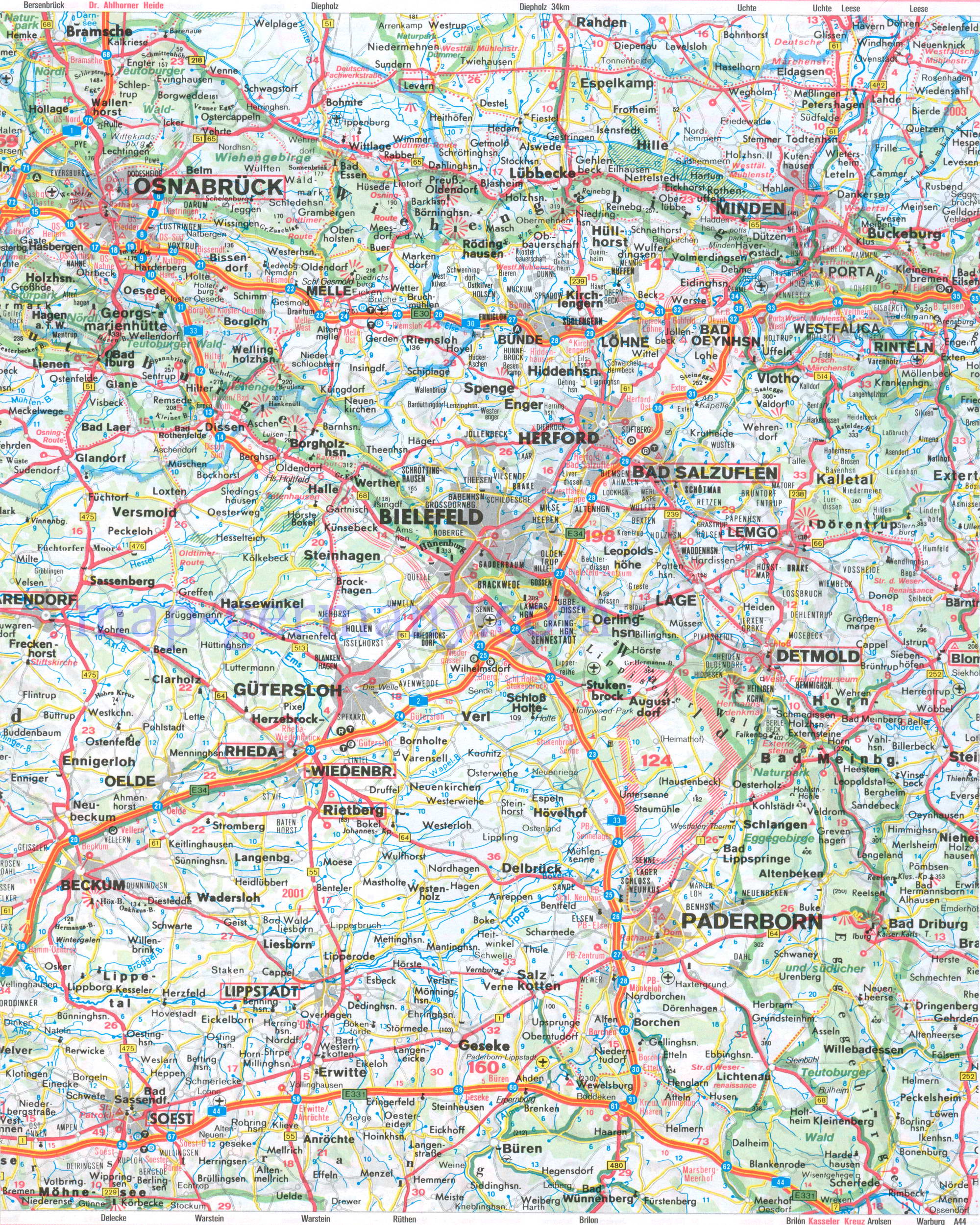  Автомобильная карта земли Северный Рейн - Вестфалия. Подробная карта земли Северный Рейн-Вестфалия, C0 - 