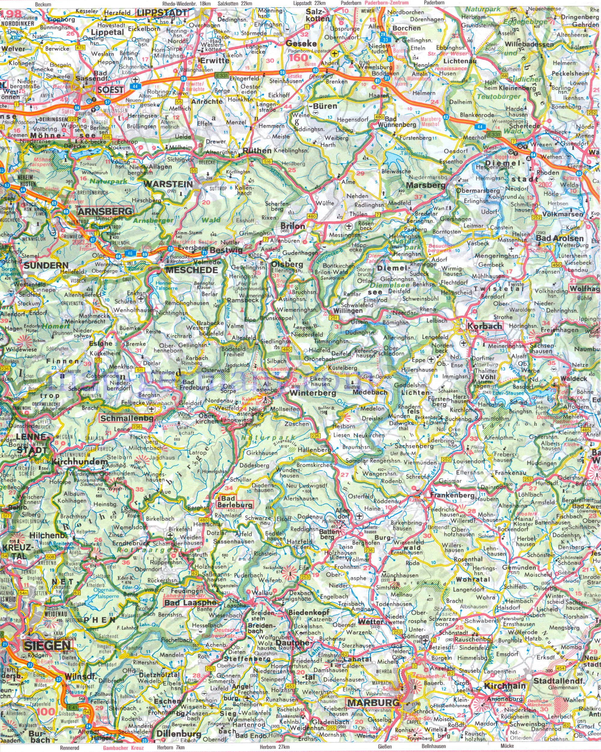  Автомобильная карта земли Северный Рейн - Вестфалия. Подробная карта земли Северный Рейн-Вестфалия, C1 - 