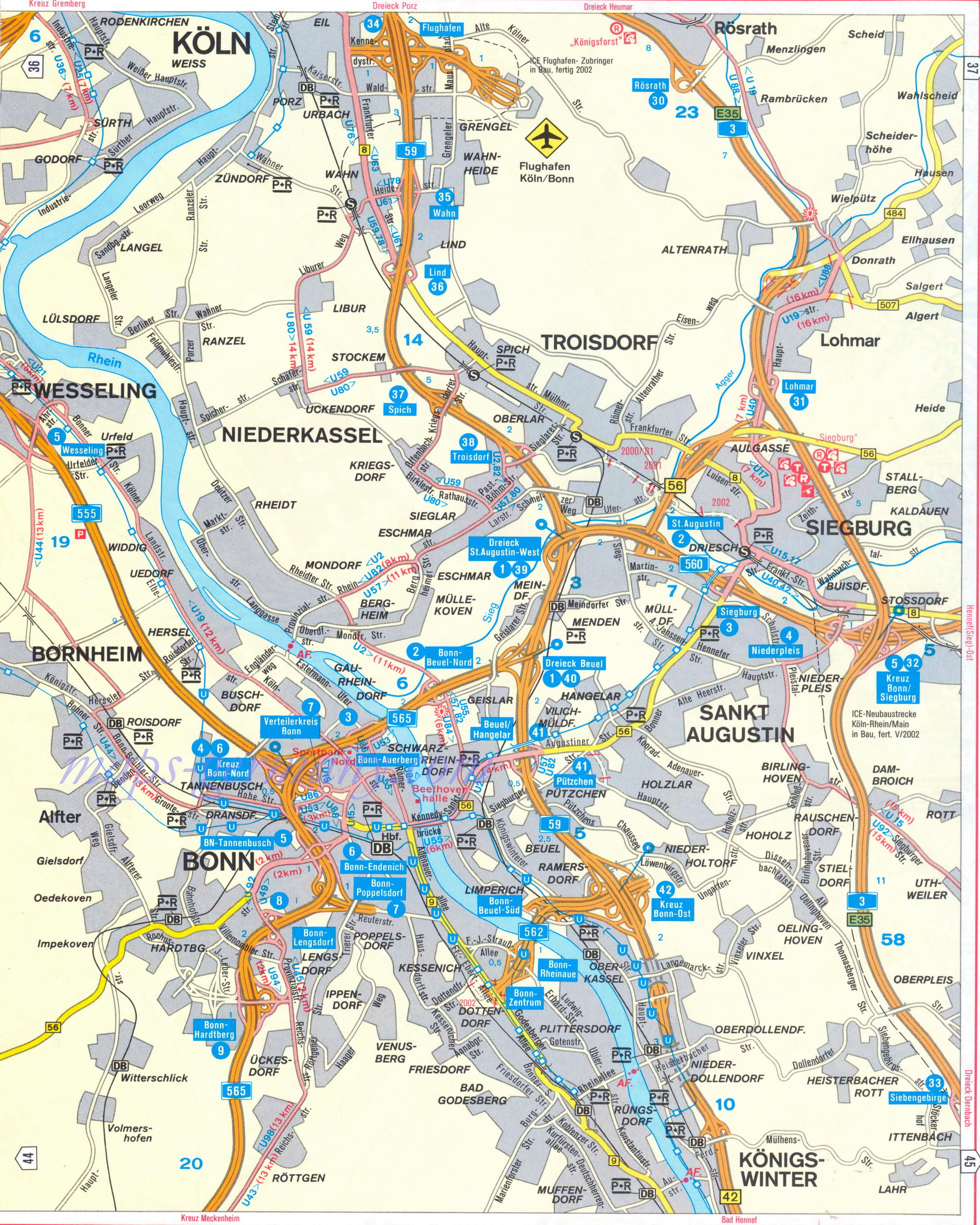 Автомобильная карта города Кельн. Карта автодорог окрестностей города Кельн, A0 - 
