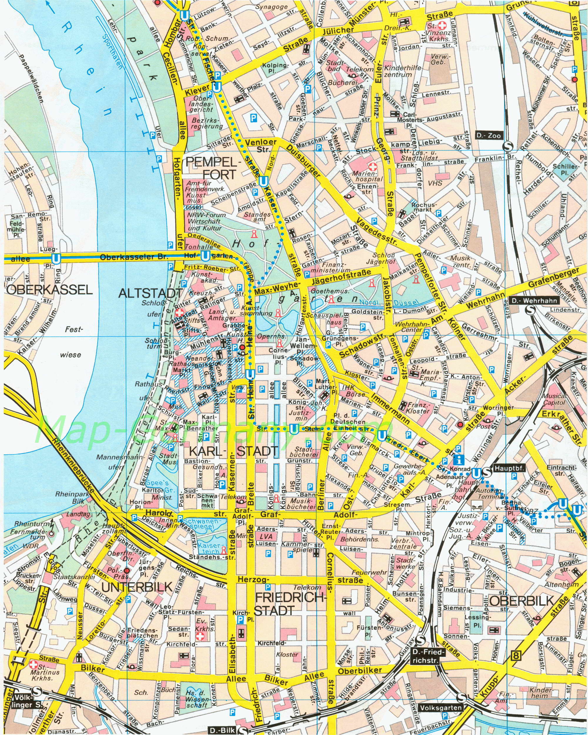 Карта улиц Дюссельдорфа. Подробная карта улиц города Дюссельдорф, A0 - 