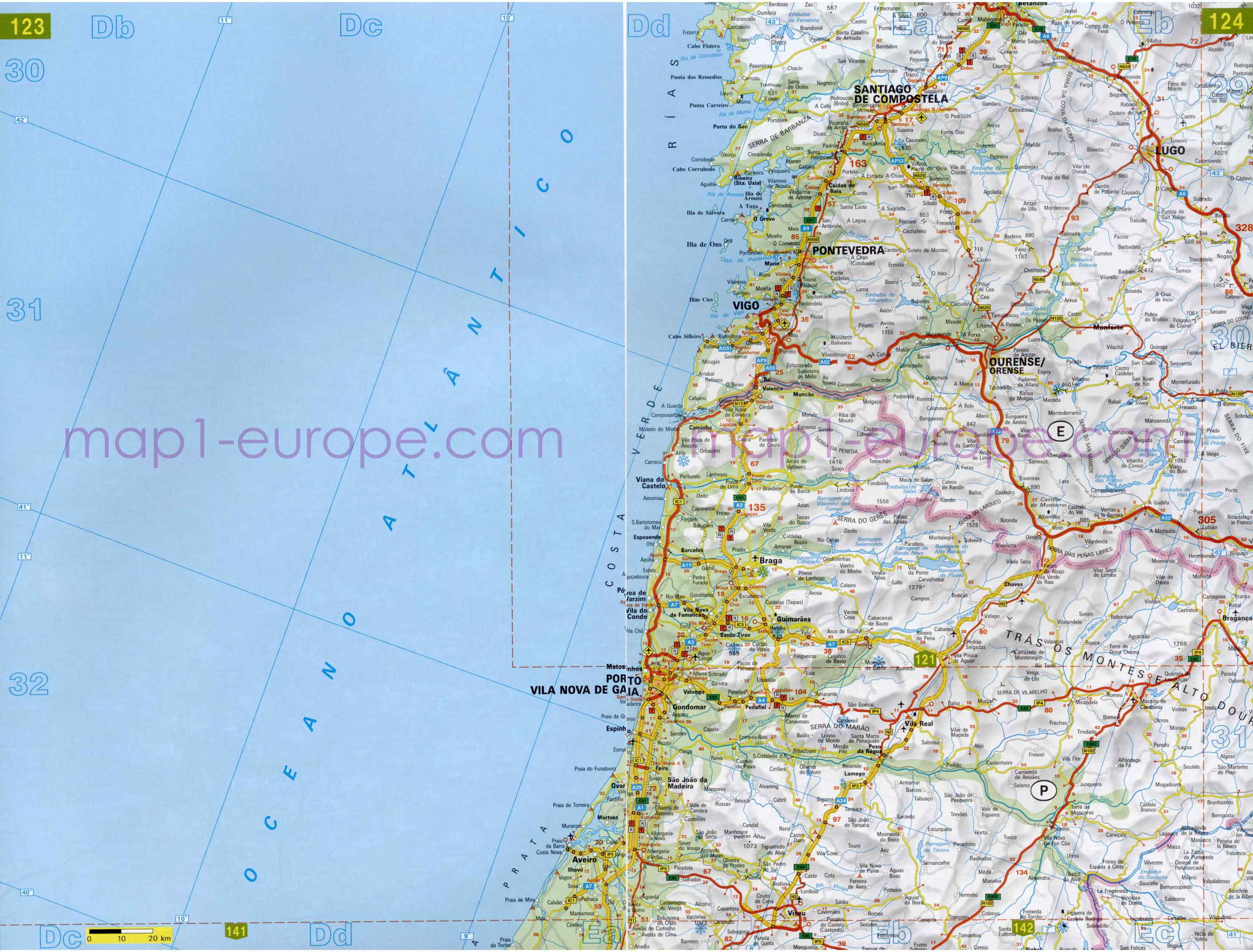 Автомобильная карта Европы. Атлас автомобильных дорог Европы на общей карте, A6 - 