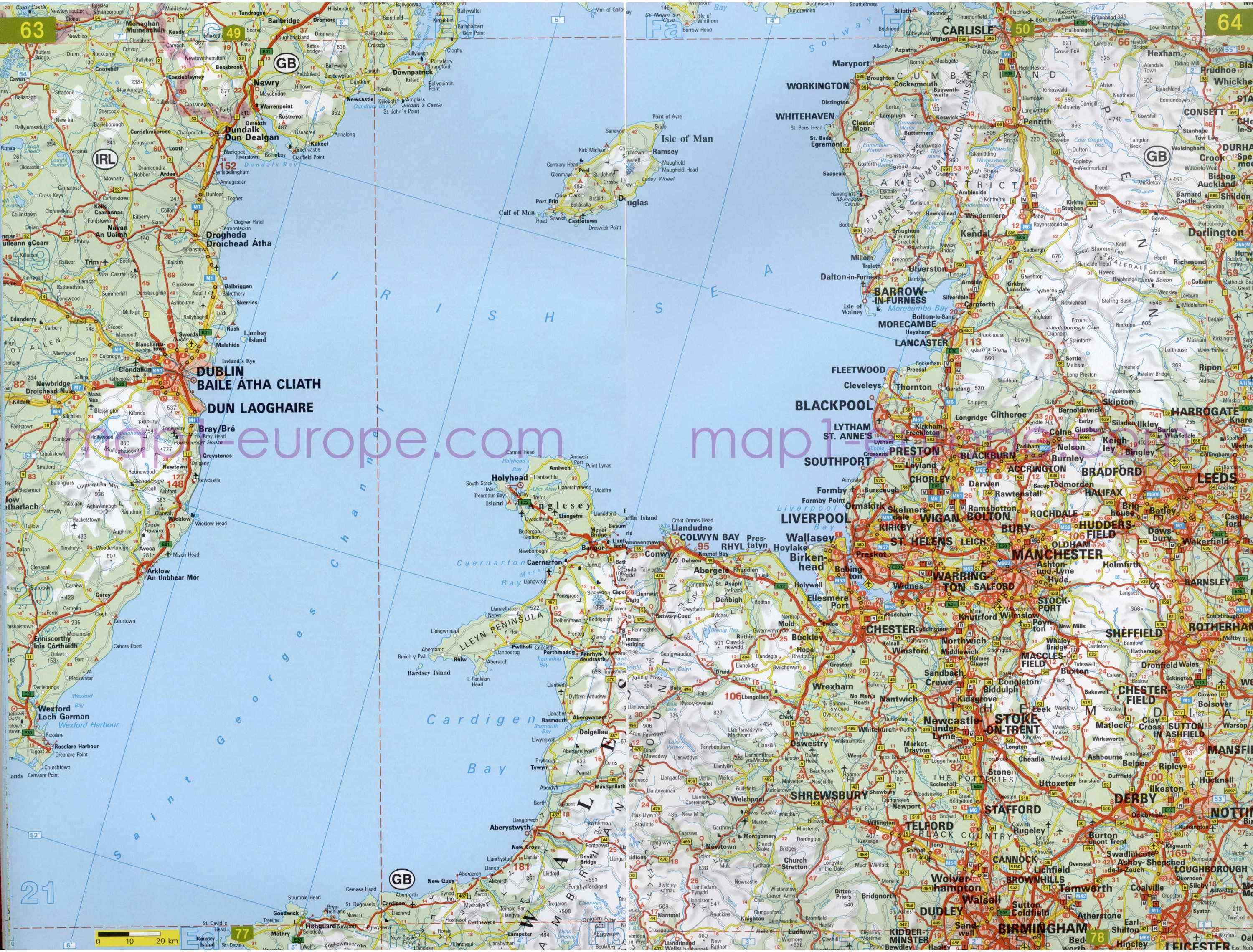 Автомобильная карта Европы. Атлас автомобильных дорог Европы на общей карте, C2 - 