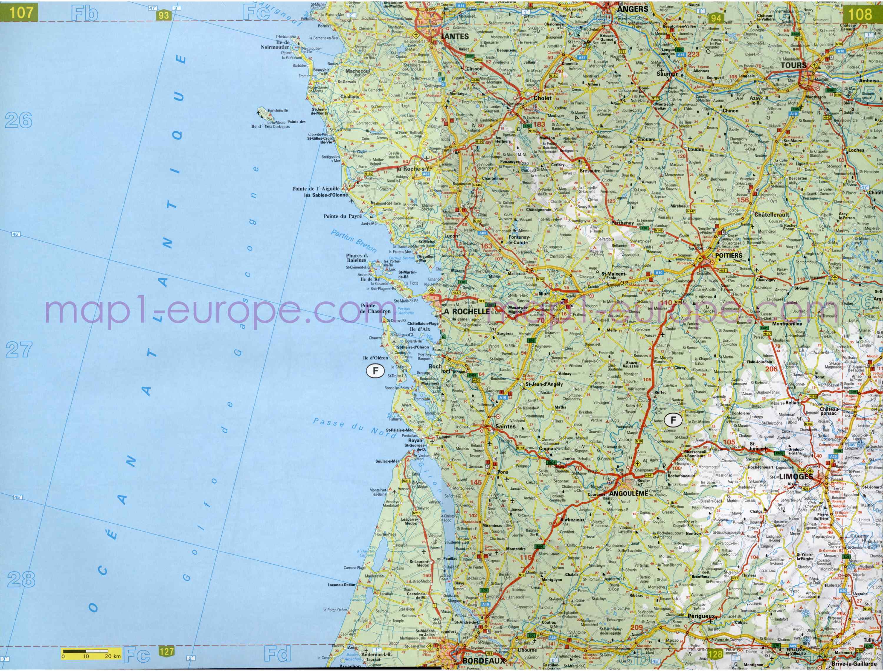 Автомобильная карта Европы. Атлас автомобильных дорог Европы на общей карте, C5 - 