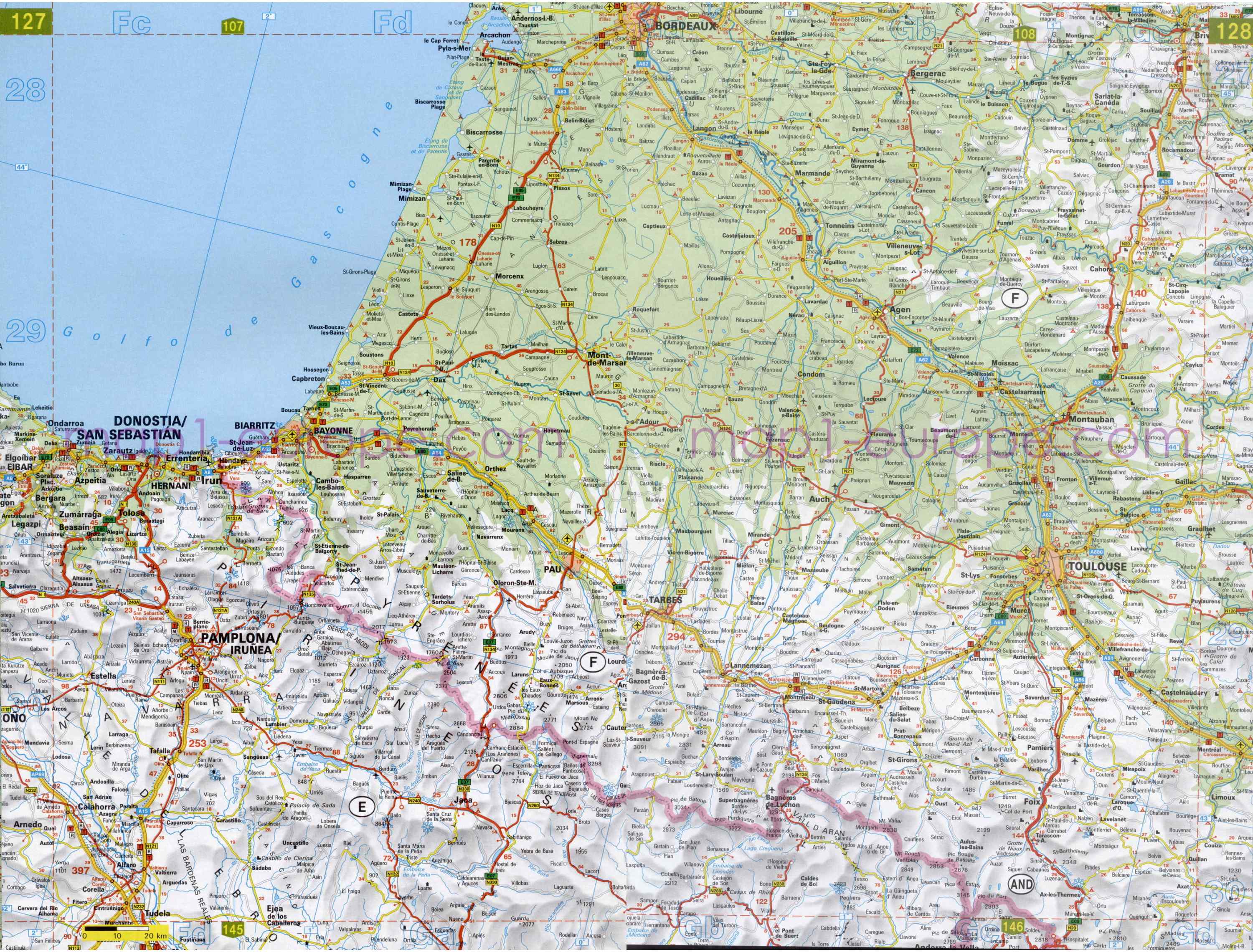 Автомобильная карта Европы. Атлас автомобильных дорог Европы на общей карте, C6 - 
