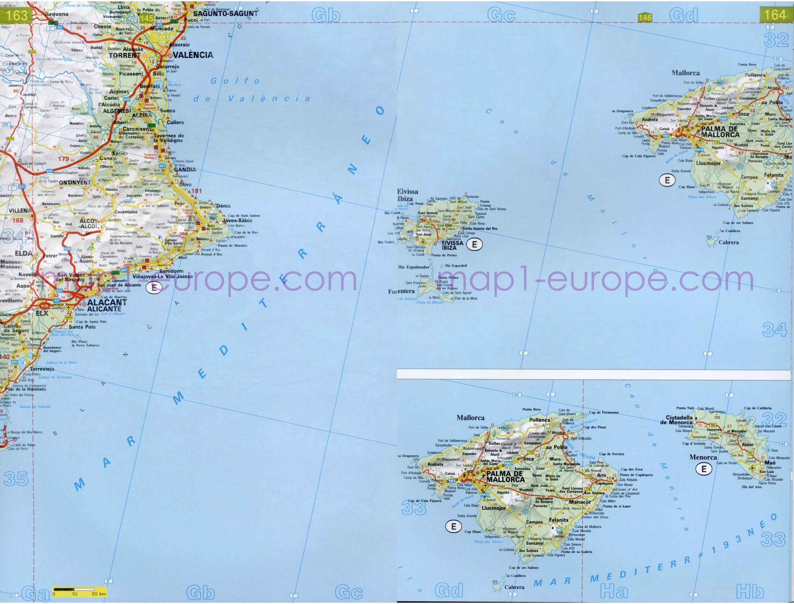 Автомобильная карта Европы. Атлас автомобильных дорог Европы на общей карте, C8 - 