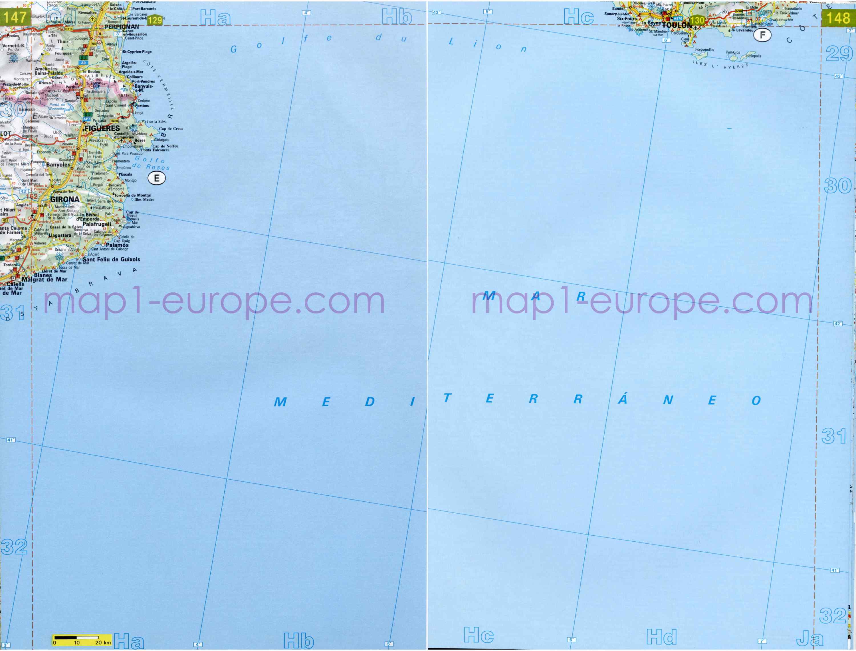 Автомобильная карта Европы. Атлас автомобильных дорог Европы на общей карте, D7 - 