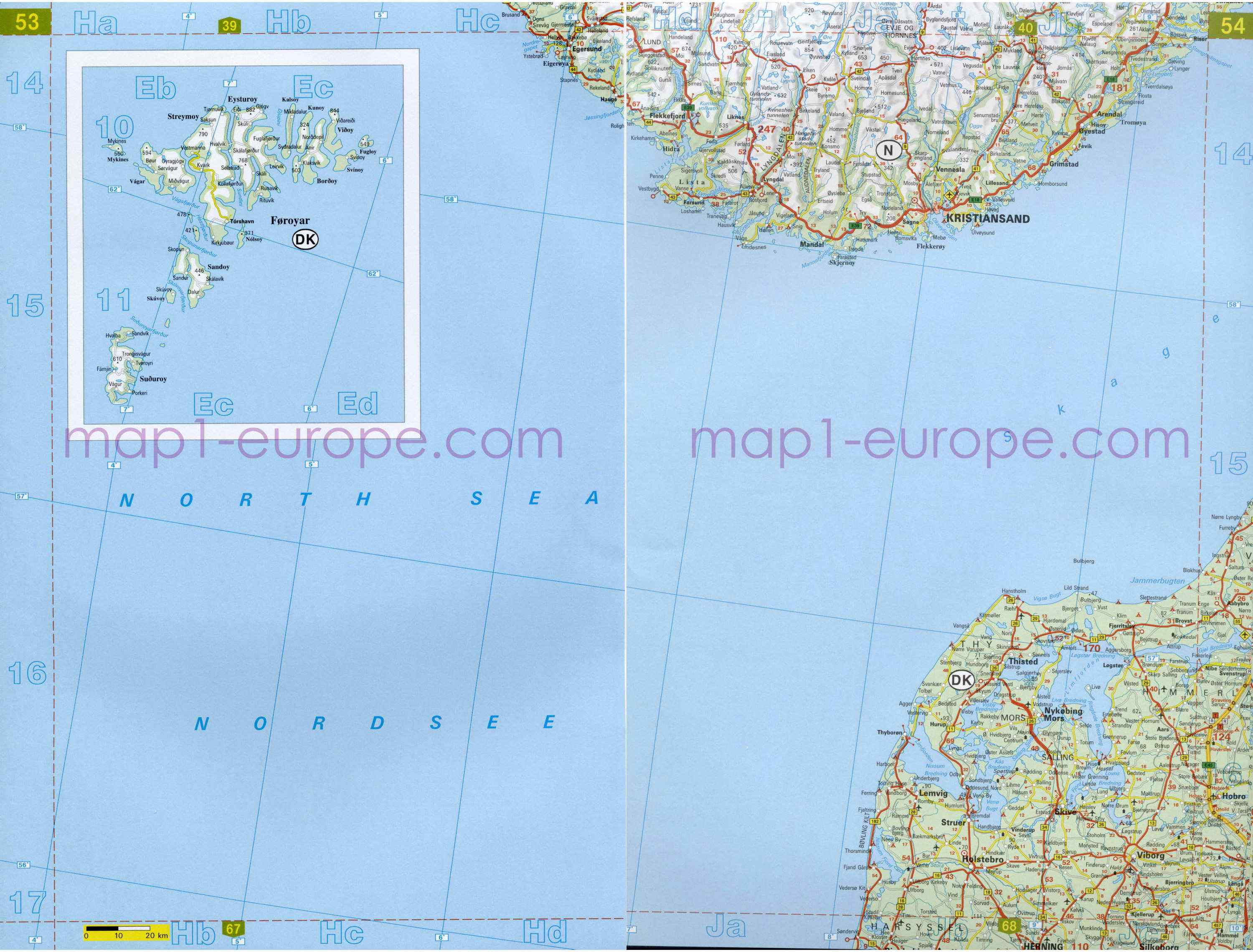 Автомобильная карта Европы. Атлас автомобильных дорог Европы на общей карте, E1 - 