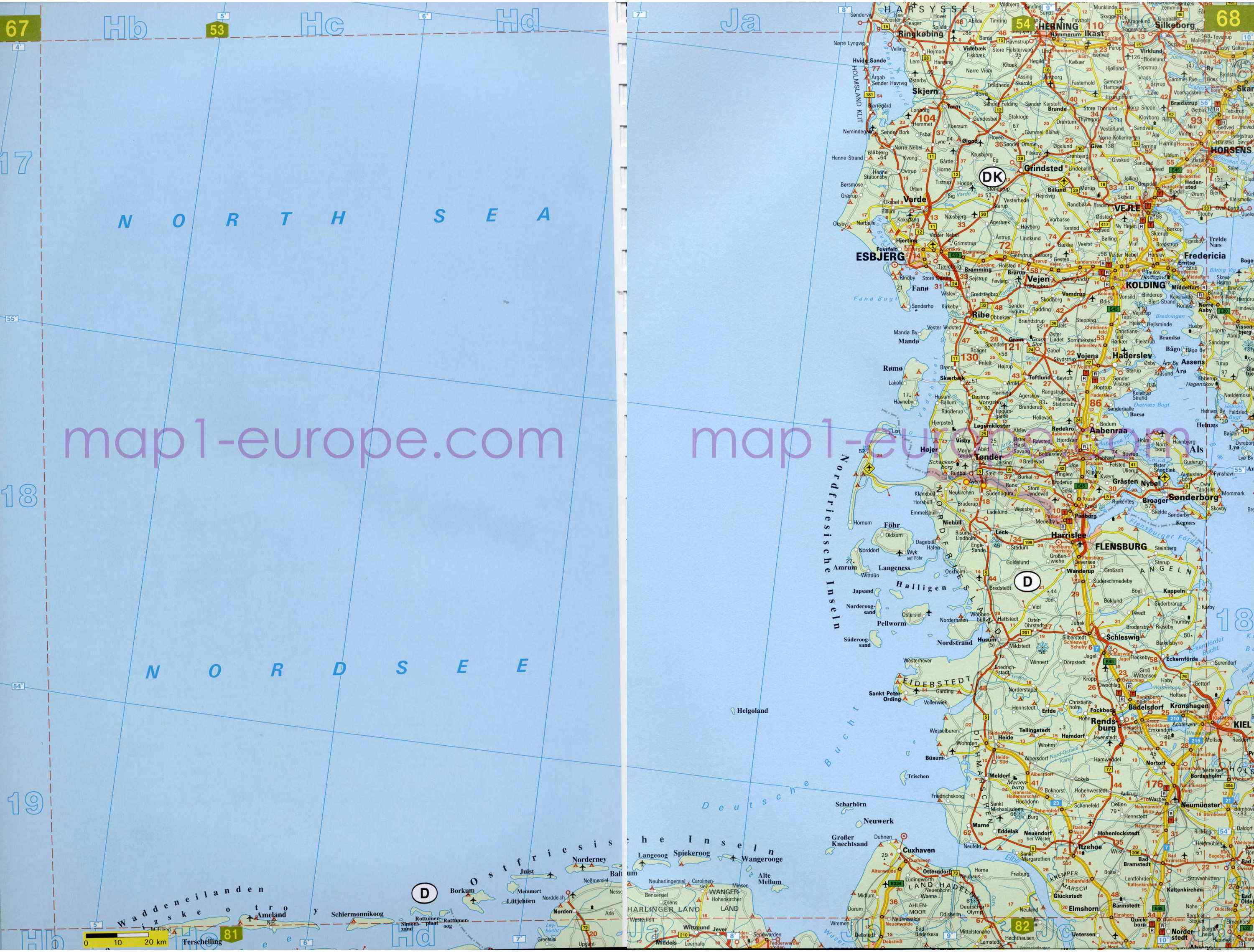 Автомобильная карта Европы. Атлас автомобильных дорог Европы на общей карте, E2 - 