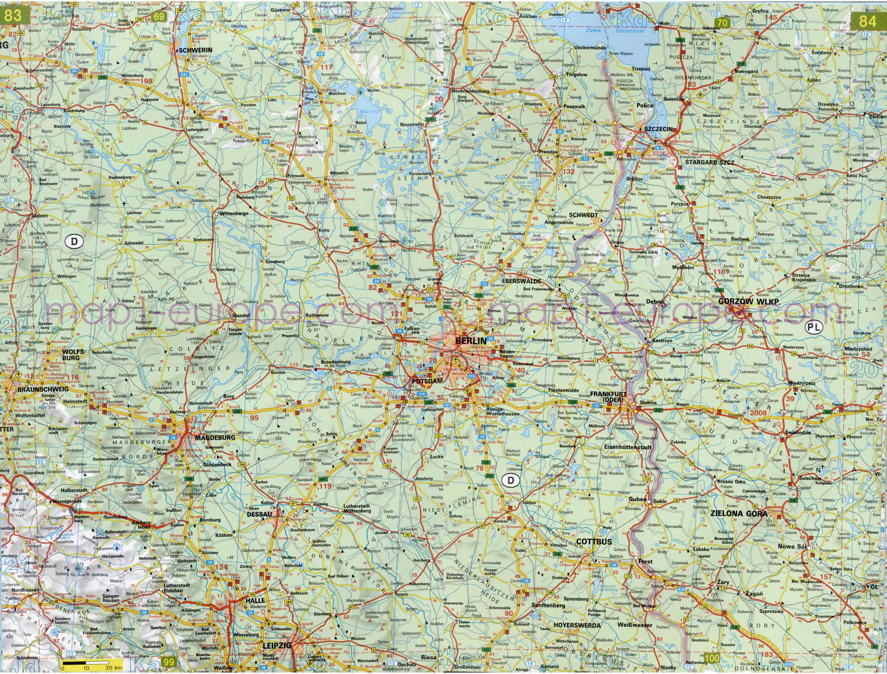 Автомобильная карта Европы. Атлас автомобильных дорог Европы на общей карте, F3 - 