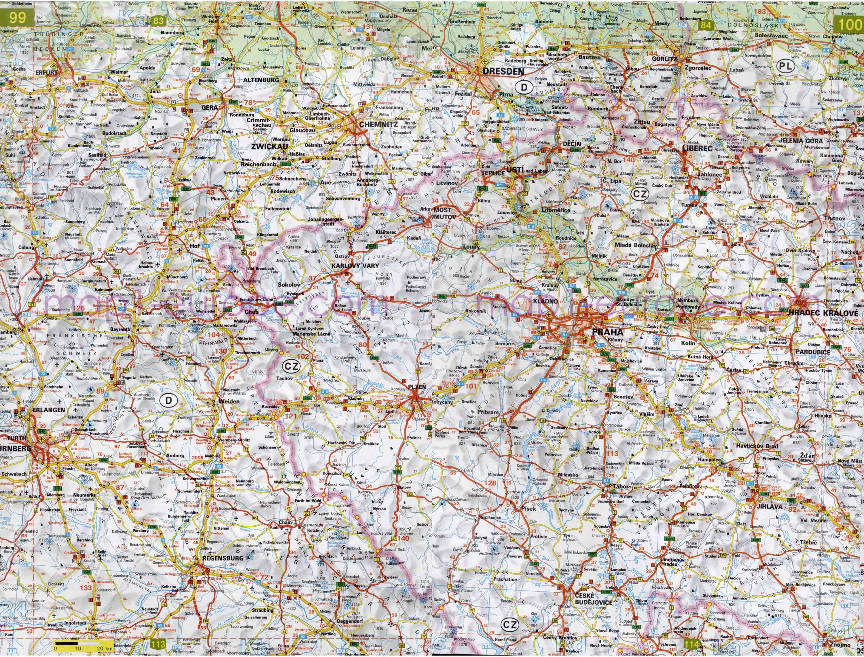 Автомобильная карта Европы. Атлас автомобильных дорог Европы на общей карте, F4 - 