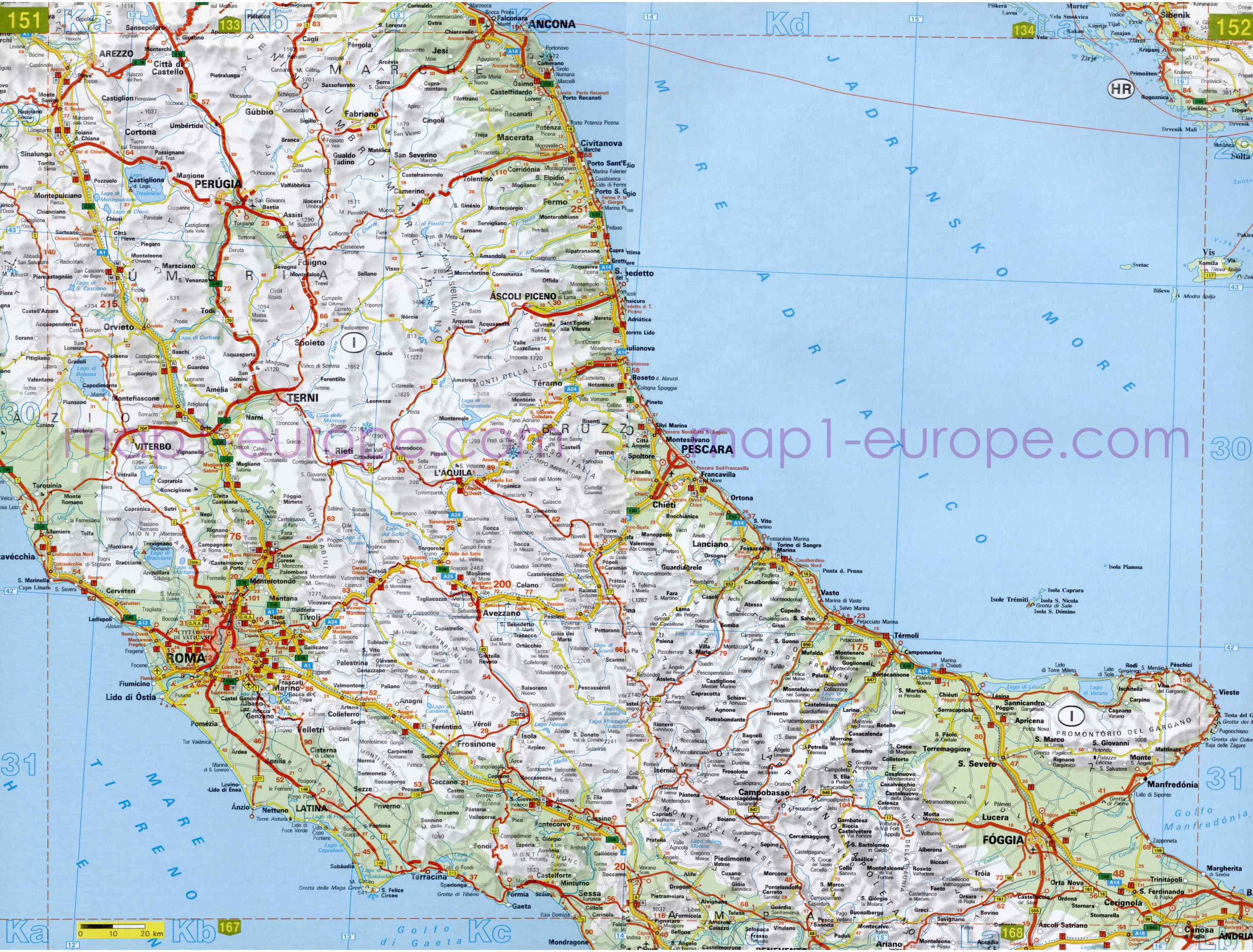Автомобильная карта Европы. Атлас автомобильных дорог Европы на общей карте, F7 - 