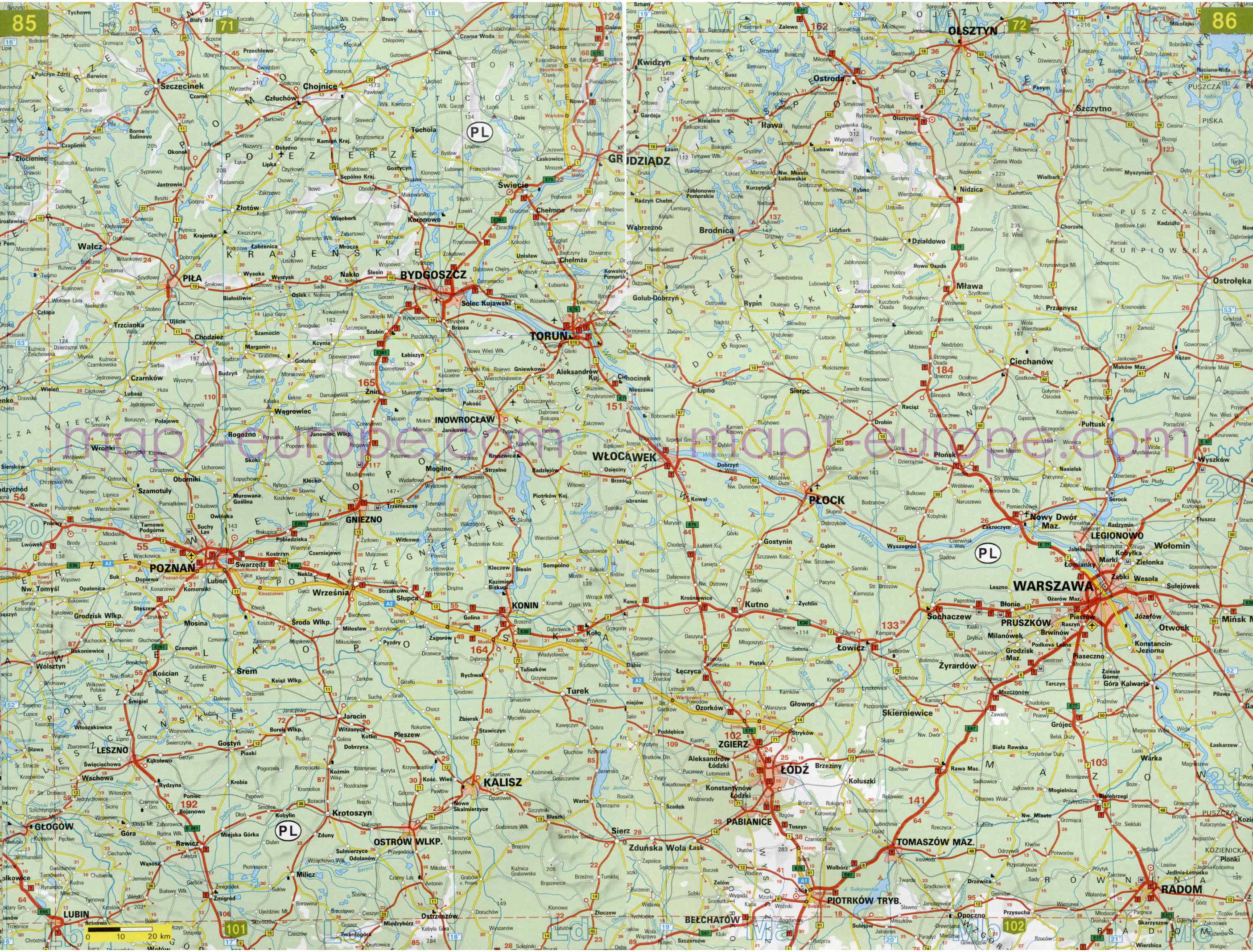 Автомобильная карта Европы. Атлас автомобильных дорог Европы на общей карте, G3 - 