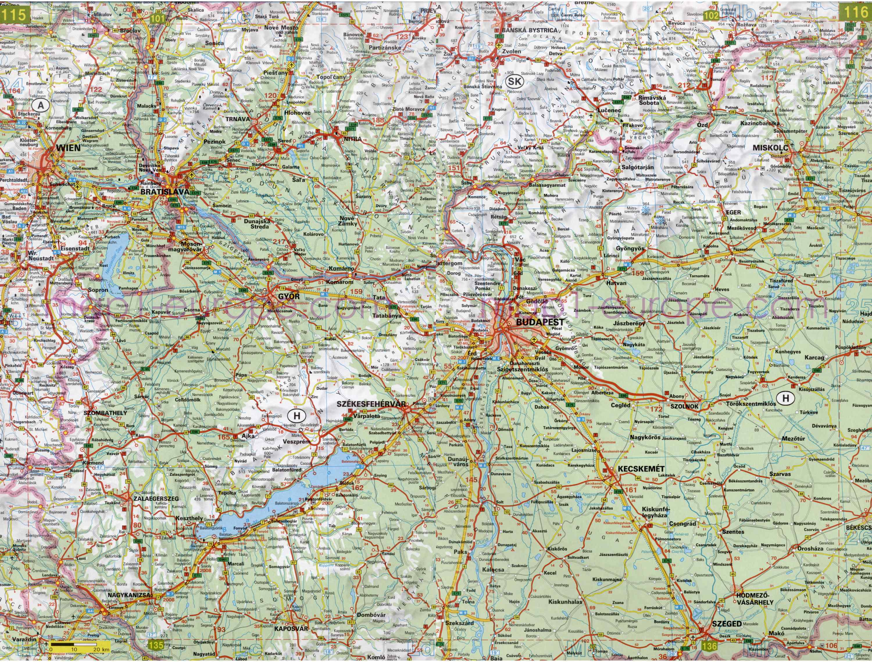 Автомобильная карта Европы. Атлас автомобильных дорог Европы на общей карте, G5 - 
