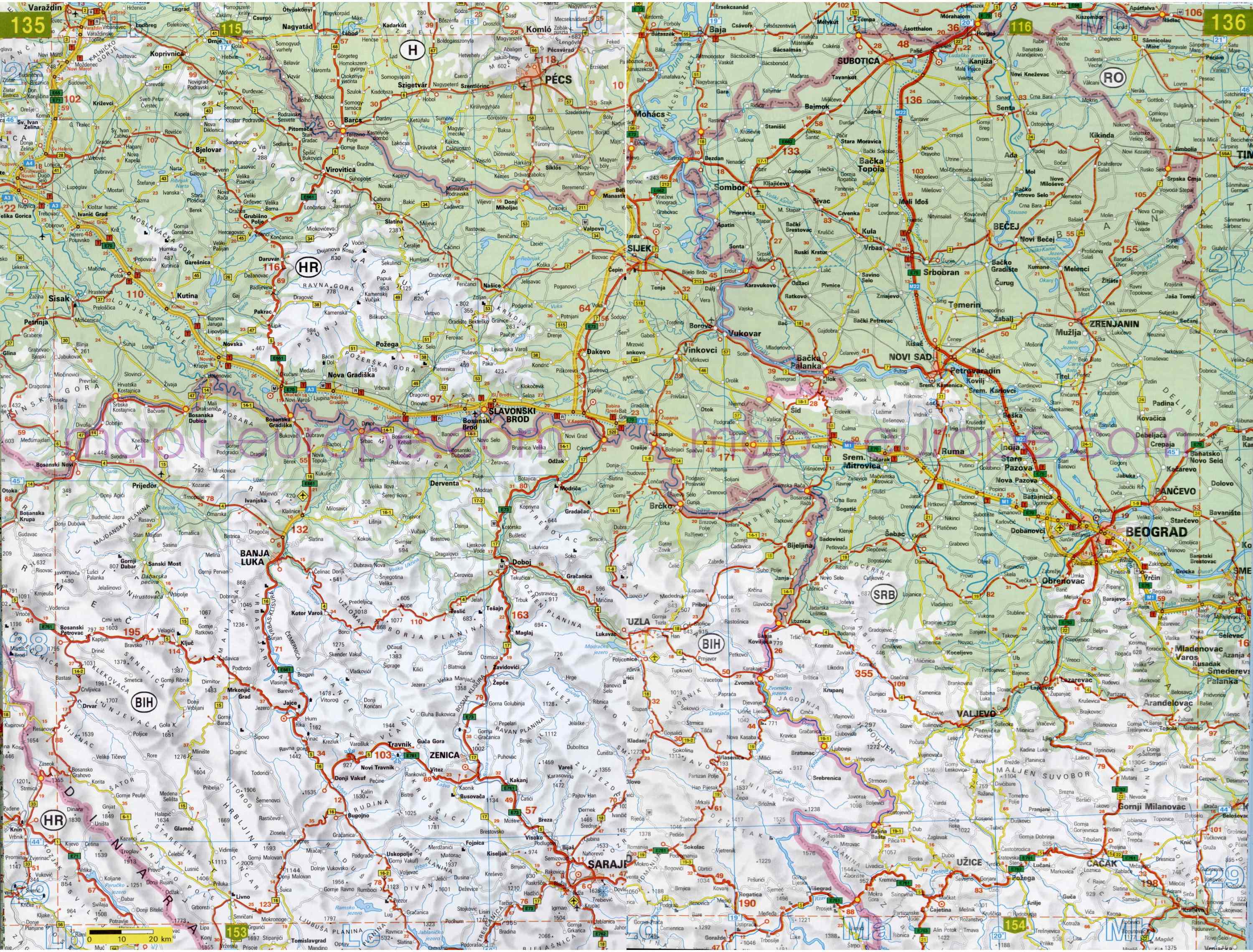 Автомобильная карта Европы. Атлас автомобильных дорог Европы на общей карте, G6 - 
