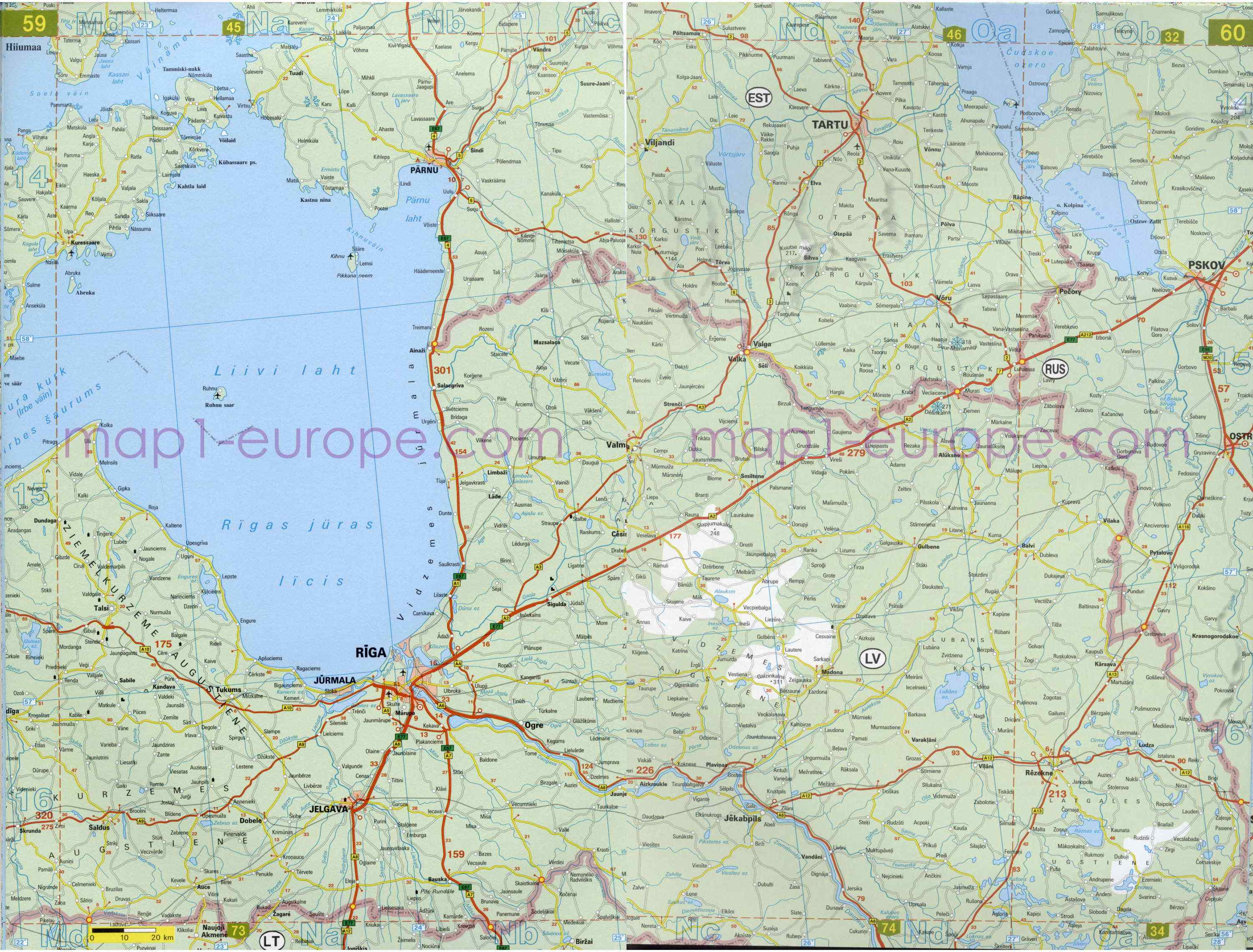 Автомобильная карта Европы. Атлас автомобильных дорог Европы на общей карте, H1 - 