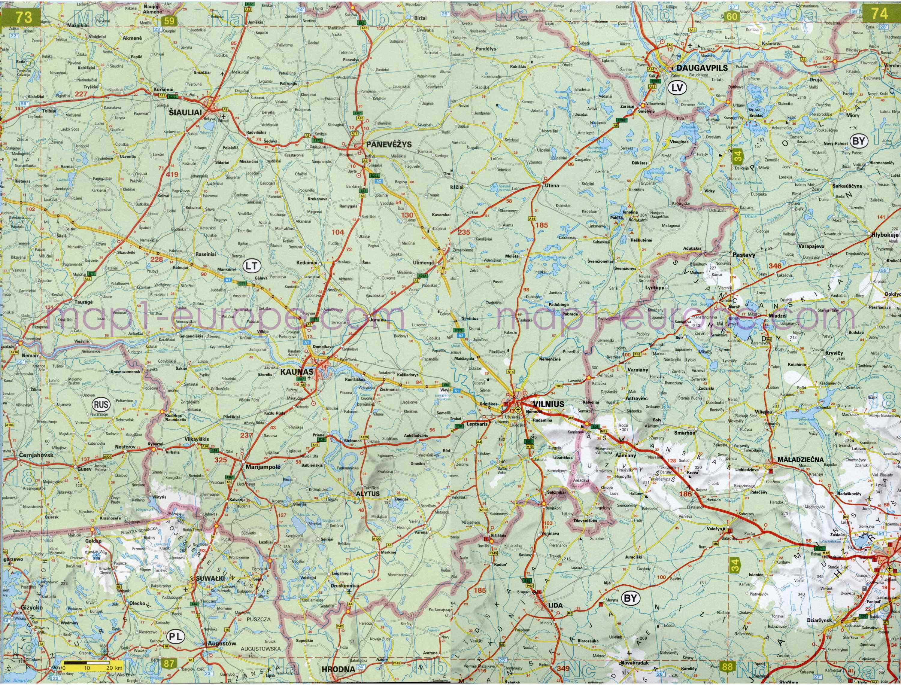 Автомобильная карта Европы. Атлас автомобильных дорог Европы на общей карте, H2 - 