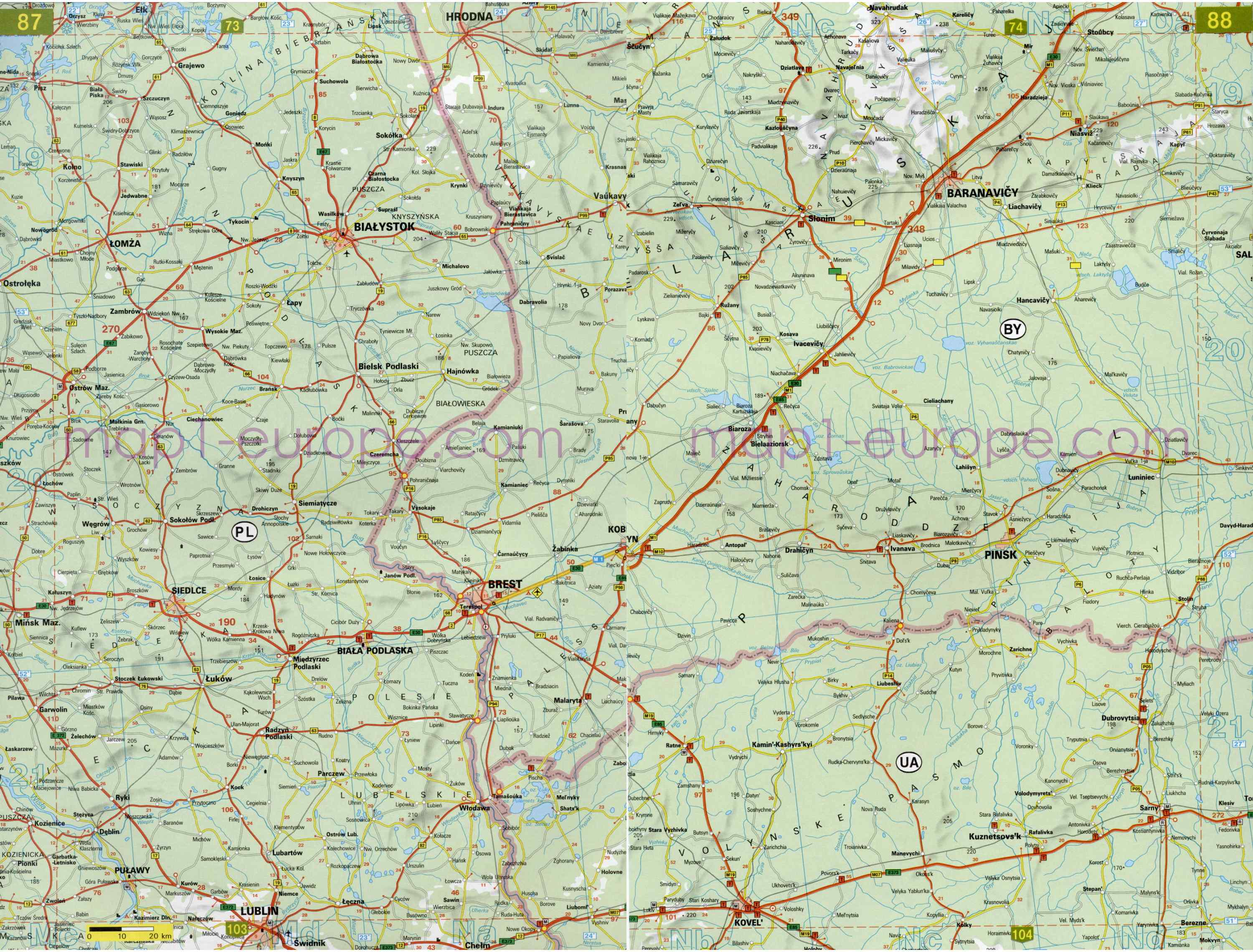 Автомобильная карта Европы. Атлас автомобильных дорог Европы на общей карте, H3 - 