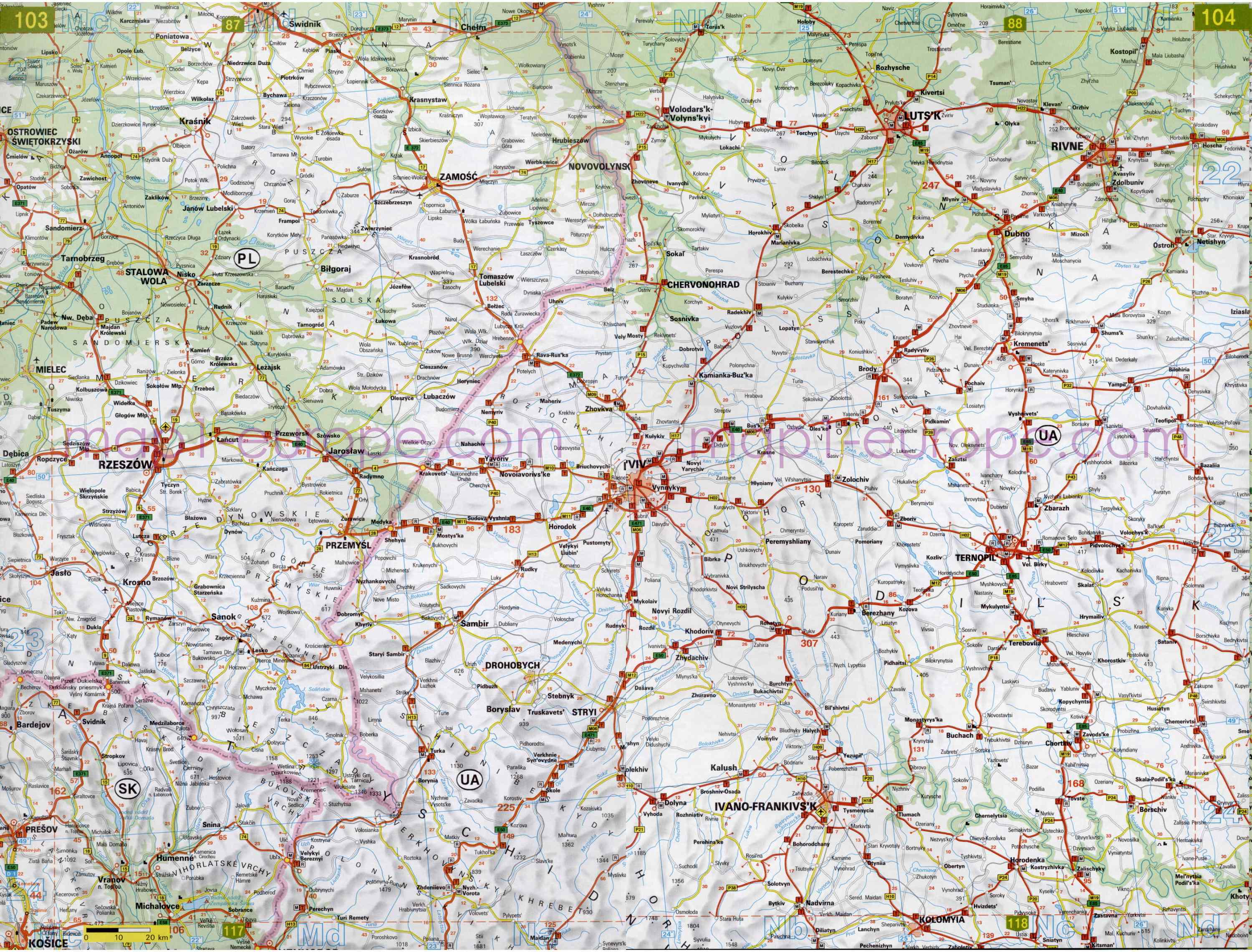 Автомобильная карта Европы. Атлас автомобильных дорог Европы на общей карте, H4 - 