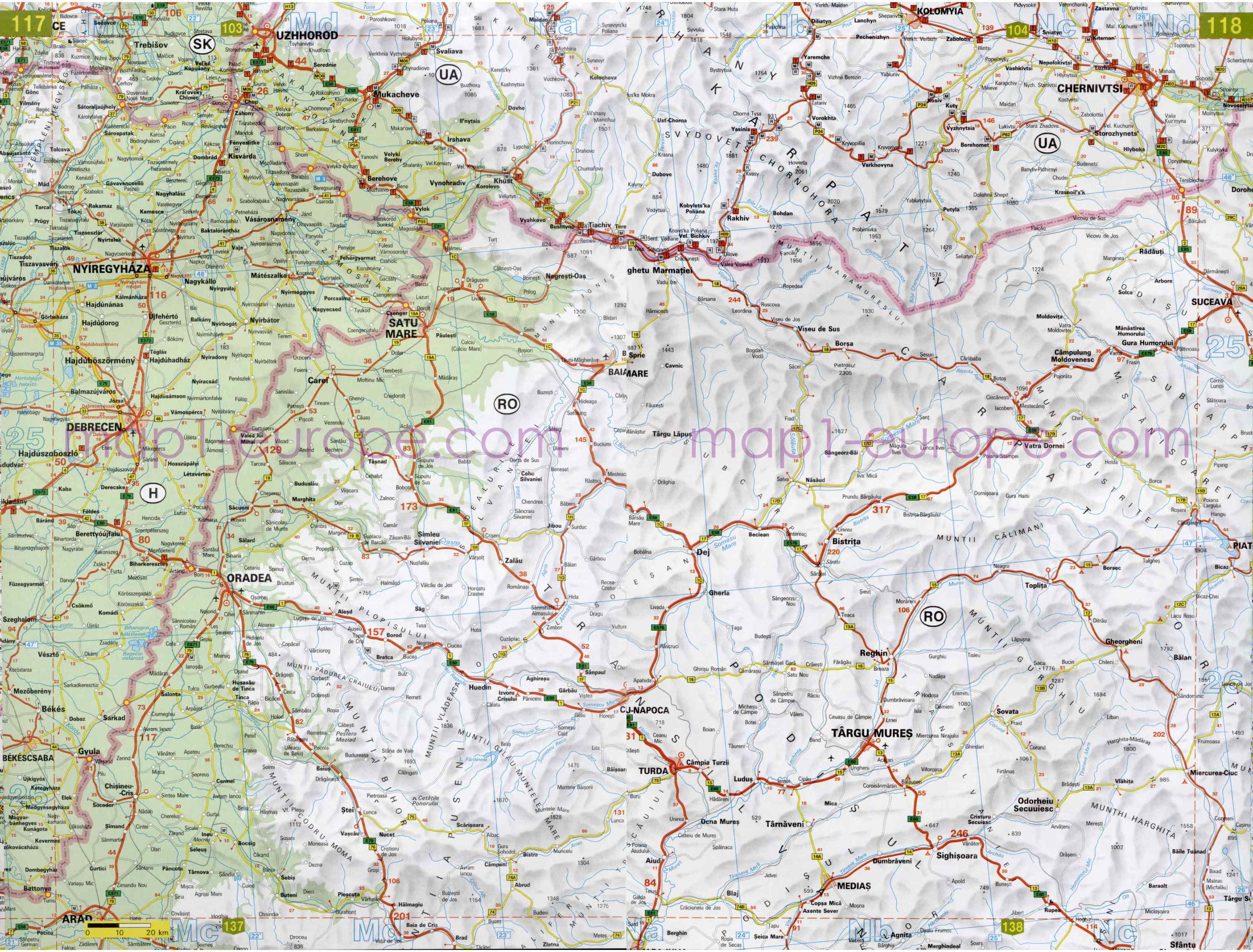 Автомобильная карта Европы. Атлас автомобильных дорог Европы на общей карте, H5 - 