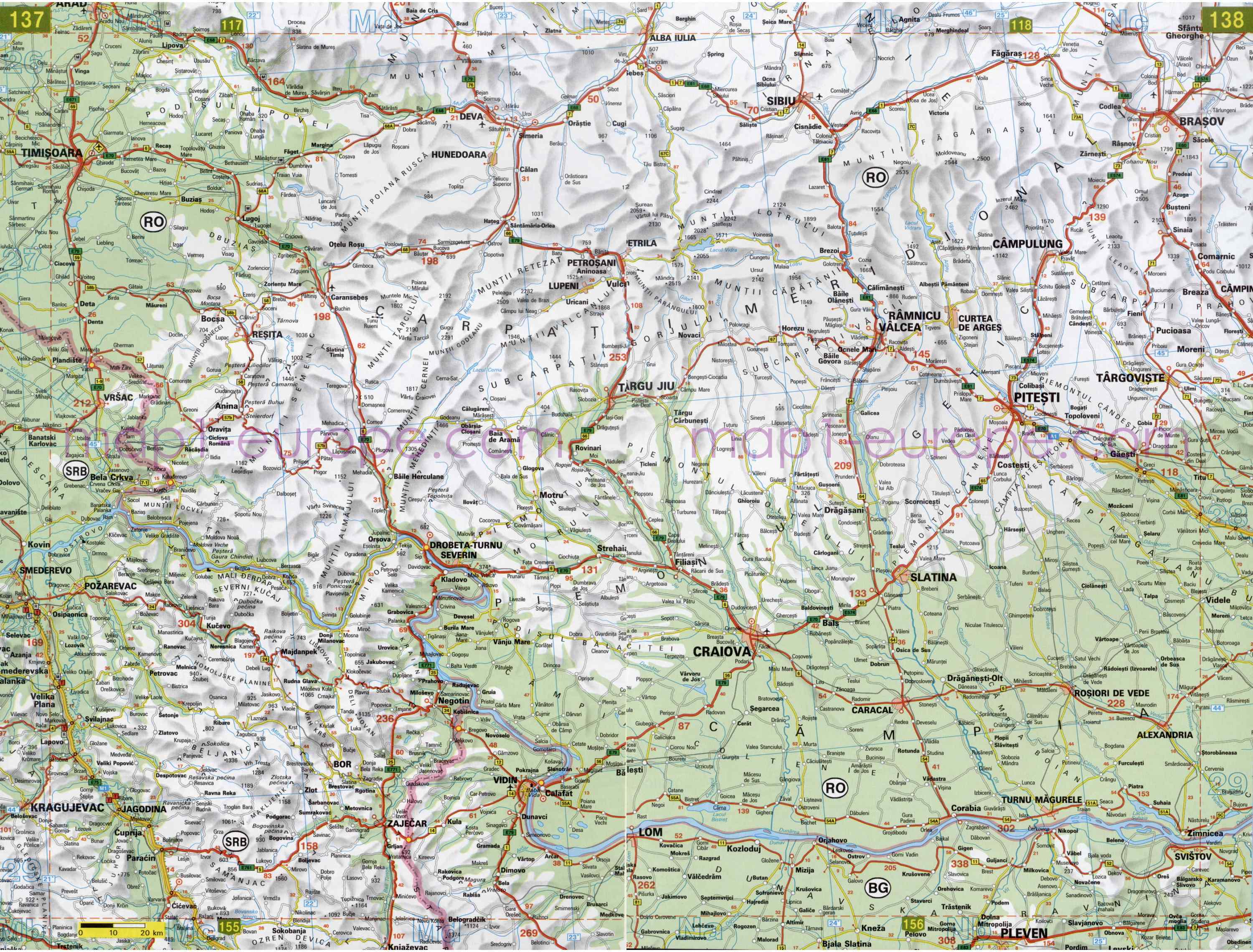Автомобильная карта Европы. Атлас автомобильных дорог Европы на общей карте, H6 - 