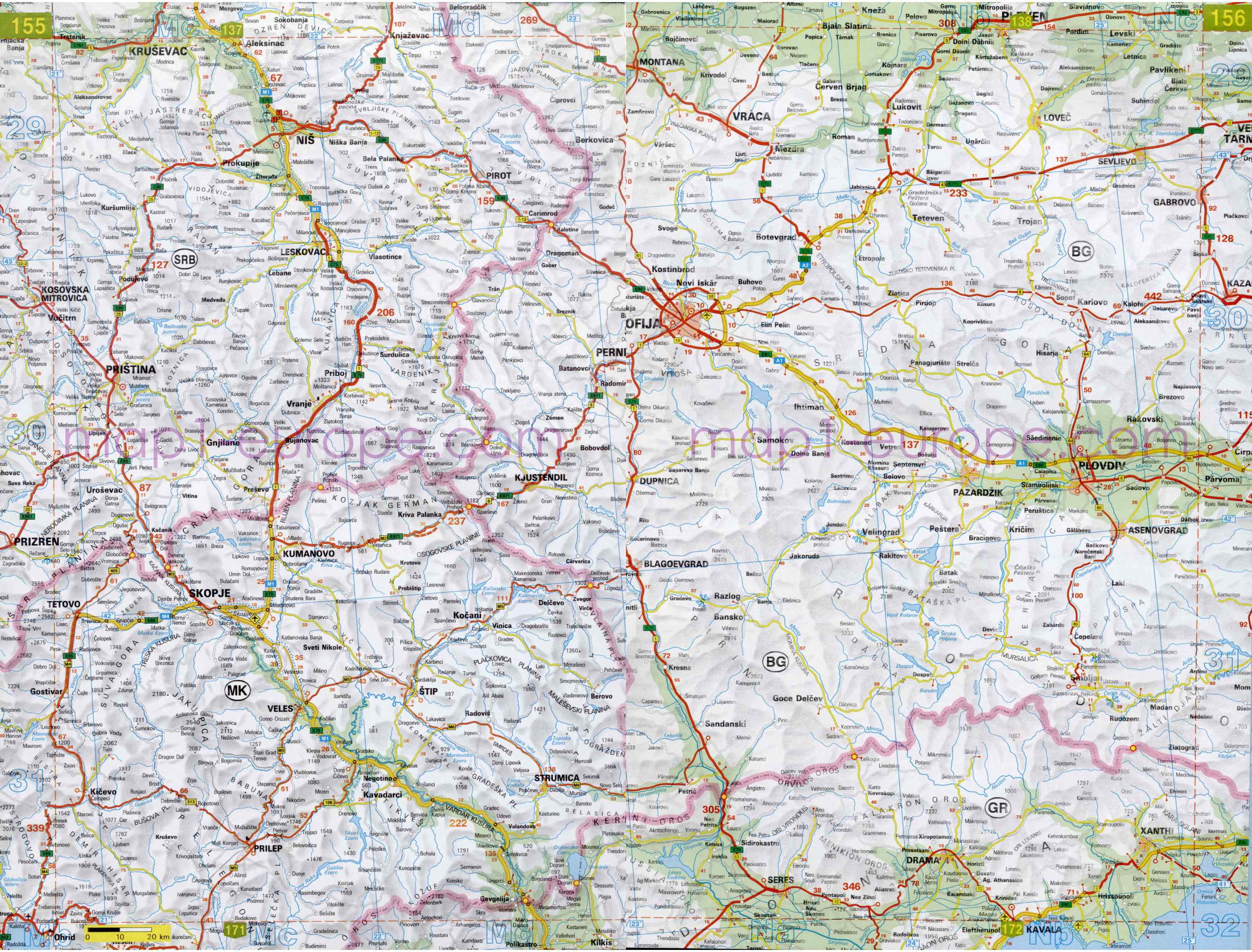 Автомобильная карта Европы. Атлас автомобильных дорог Европы на общей карте, H7 - 