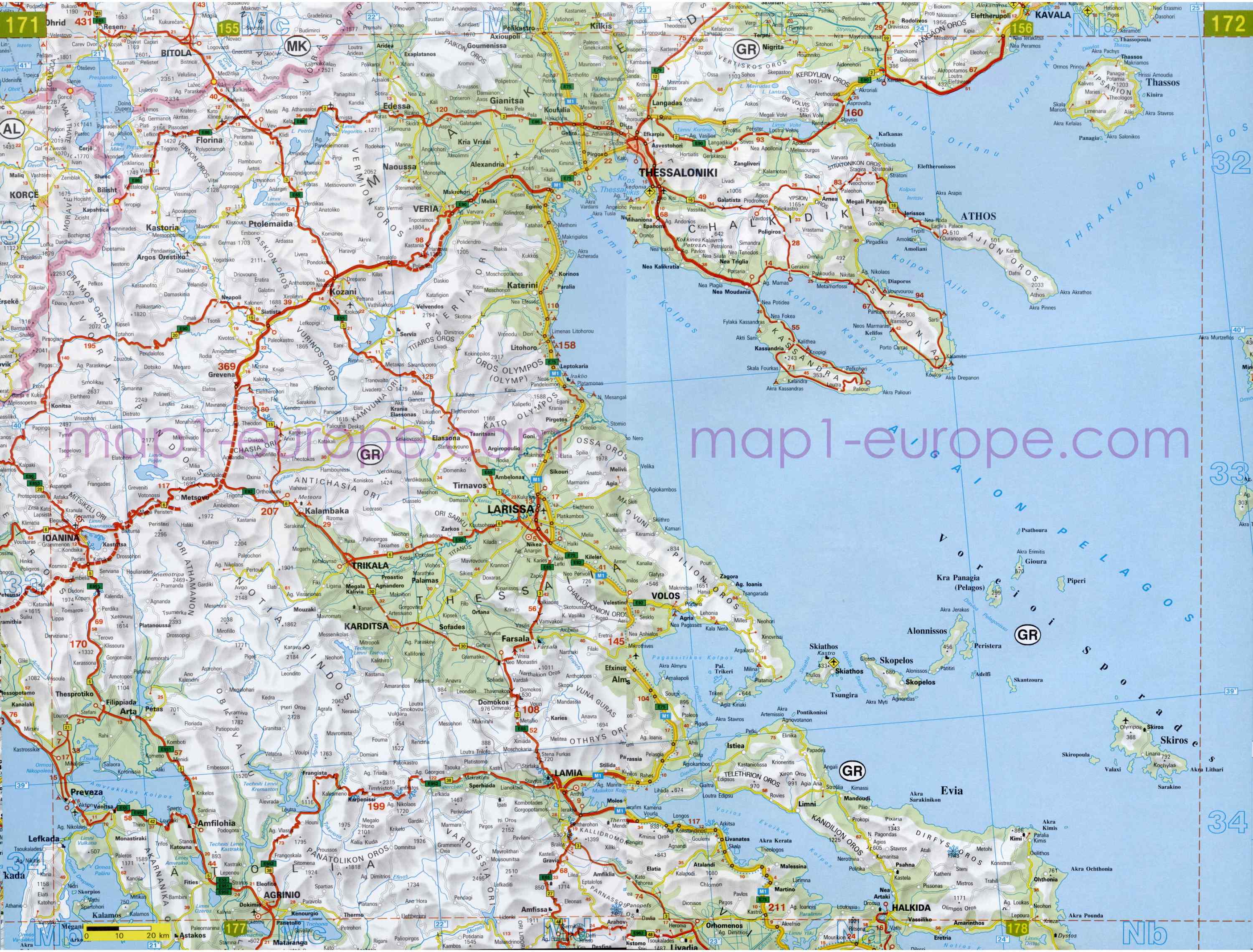 Автомобильная карта Европы. Атлас автомобильных дорог Европы на общей карте, H8 - 