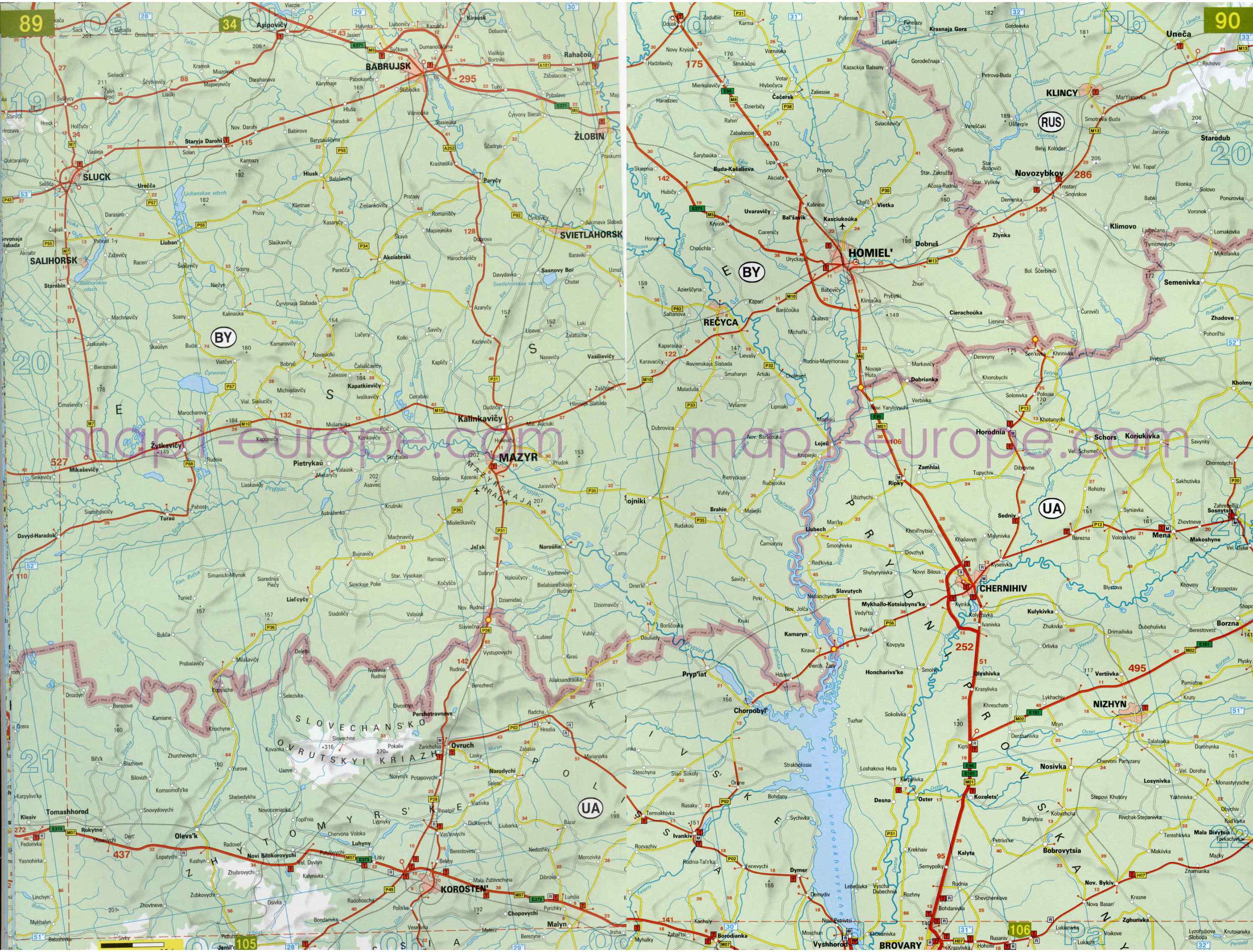 Автомобильная карта Европы. Атлас автомобильных дорог Европы на общей карте, I3 - 