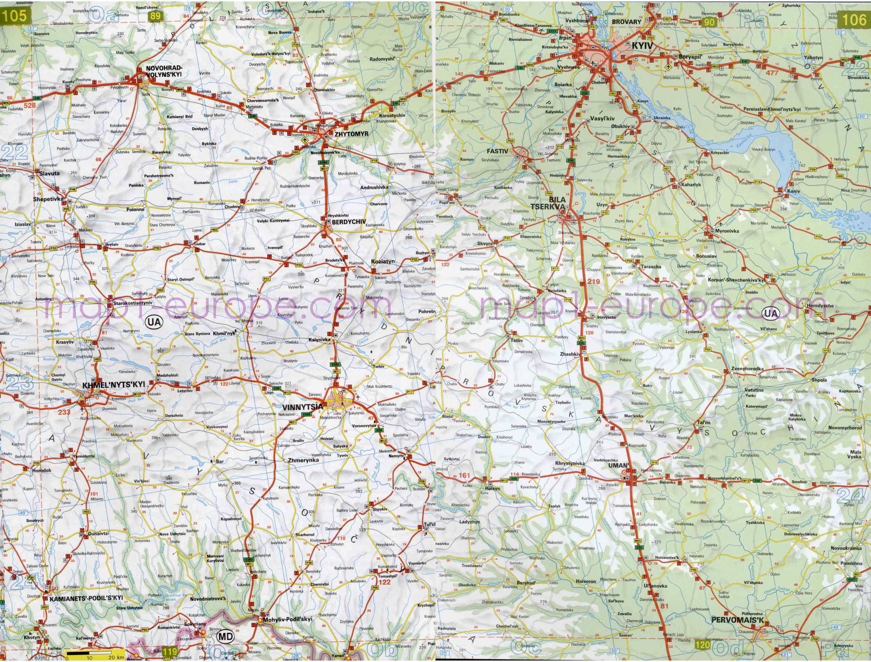 Автомобильная карта Европы. Атлас автомобильных дорог Европы на общей карте, I4 - 