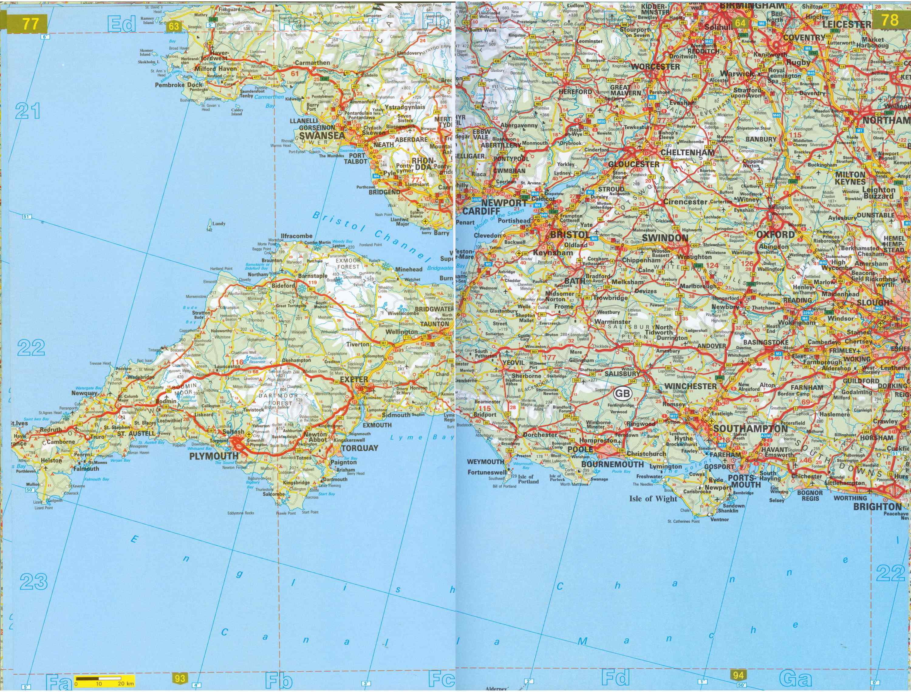  Автомобильная карта Великобритании. Подробная карта автомобильных дорог Великобритании, A3 - 