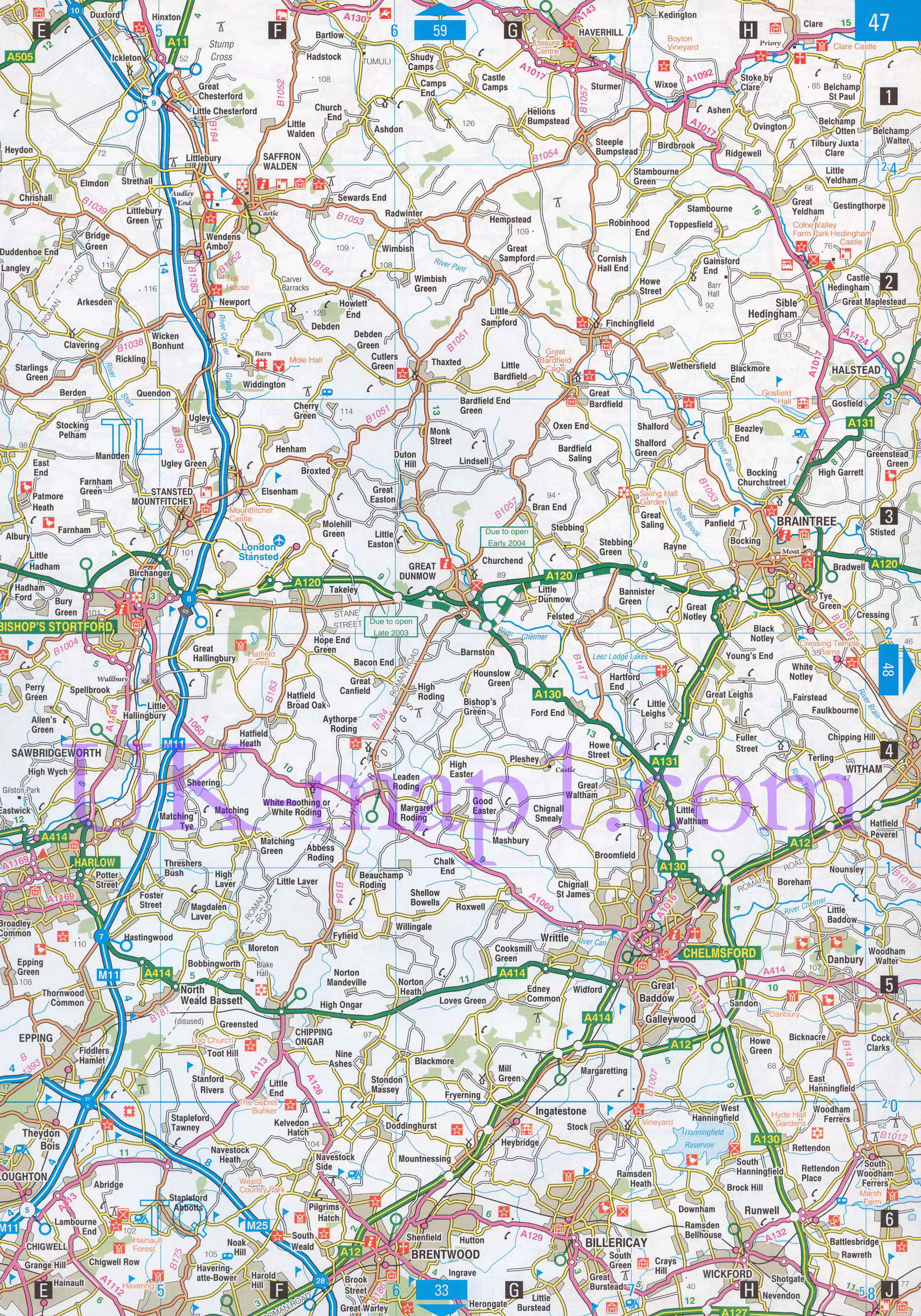 Карта графства Кембриджшир. Подробная карта автодорог графство Кембриджшир, B1 - 