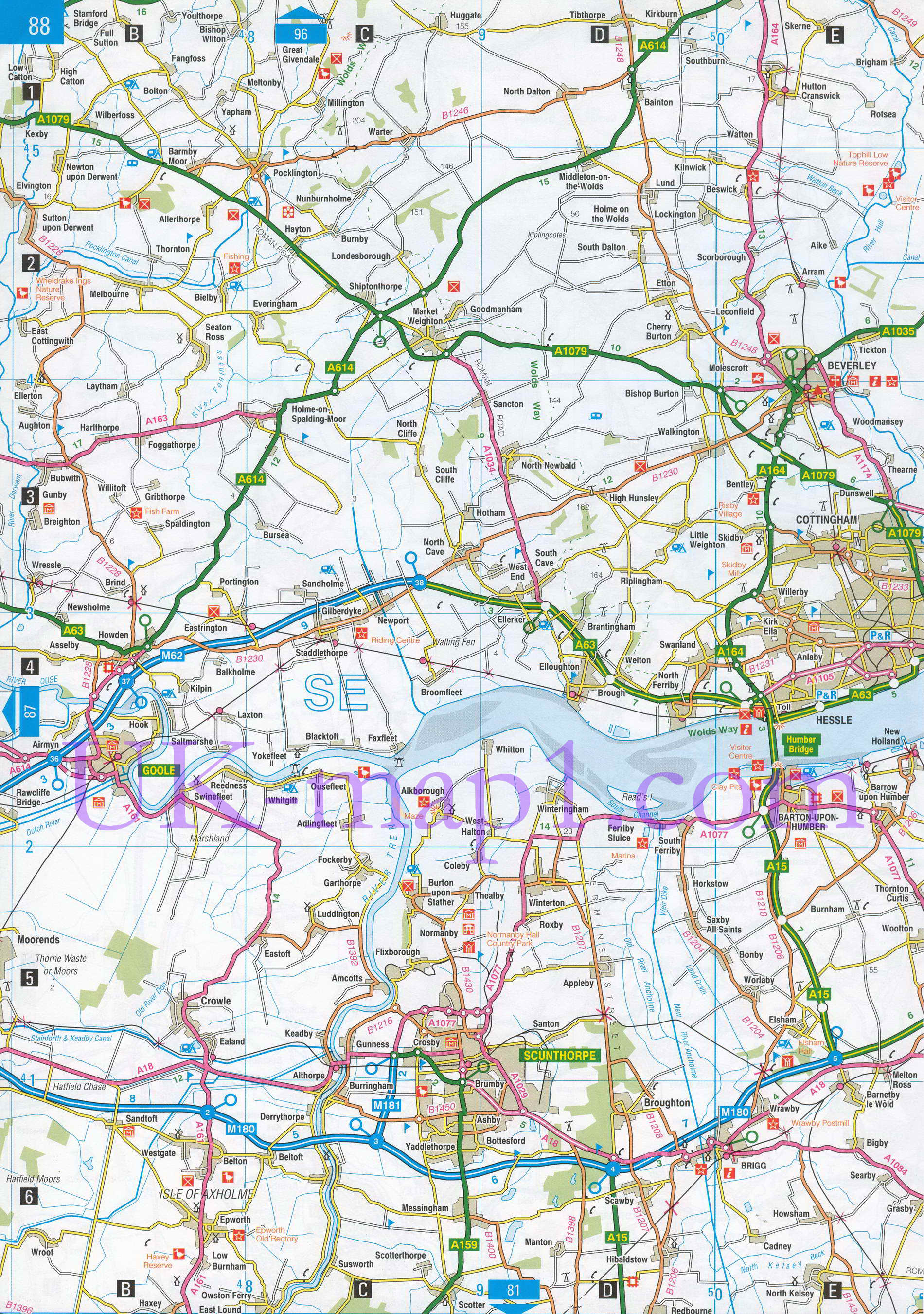 Карта Восточного Райдинга Йоркшира. Подробная карта - Восточный Райдинг Йоркшира (Англия), A0 - 