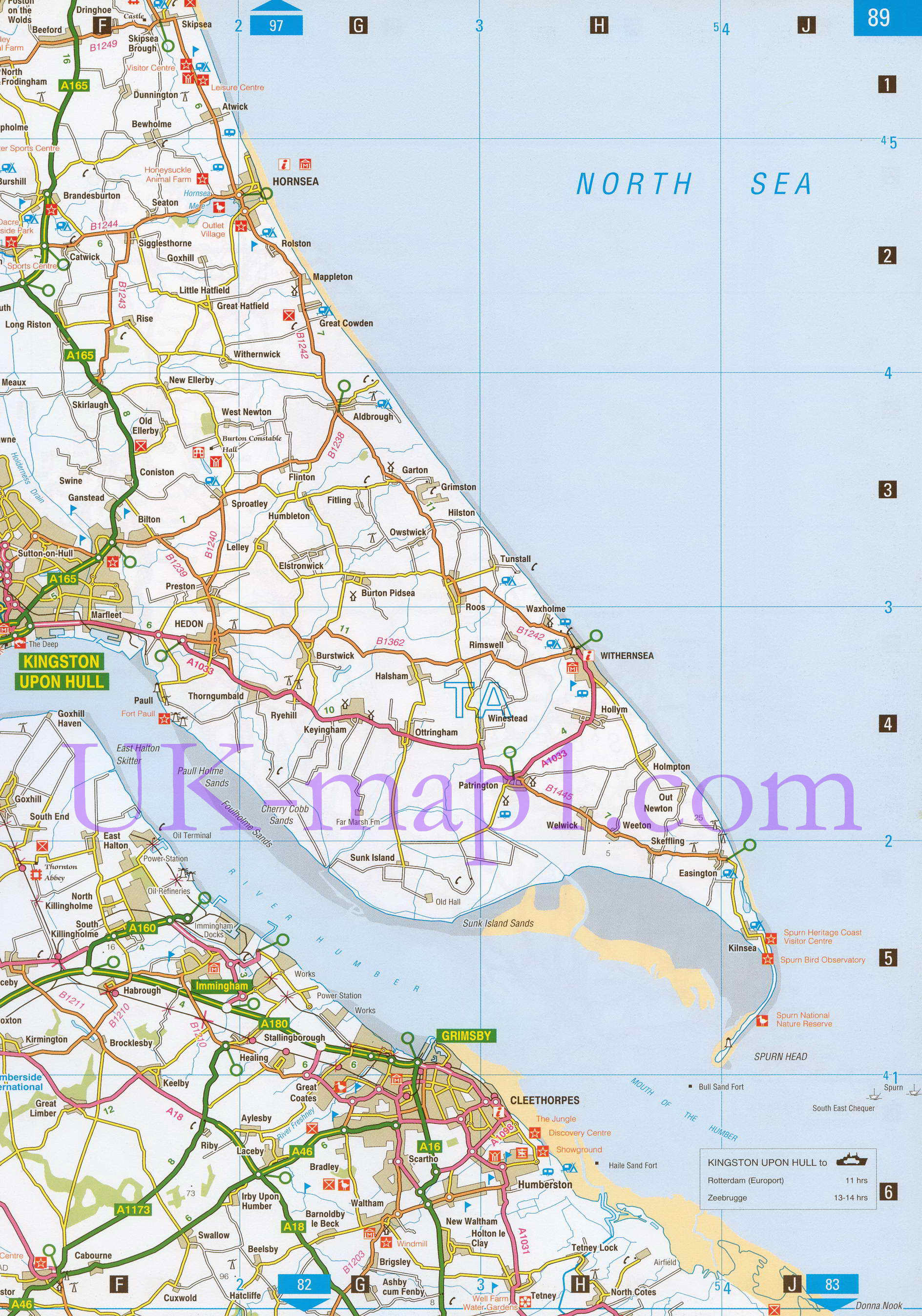 Карта Восточного Райдинга Йоркшира. Подробная карта - Восточный Райдинг Йоркшира (Англия), B0 - 