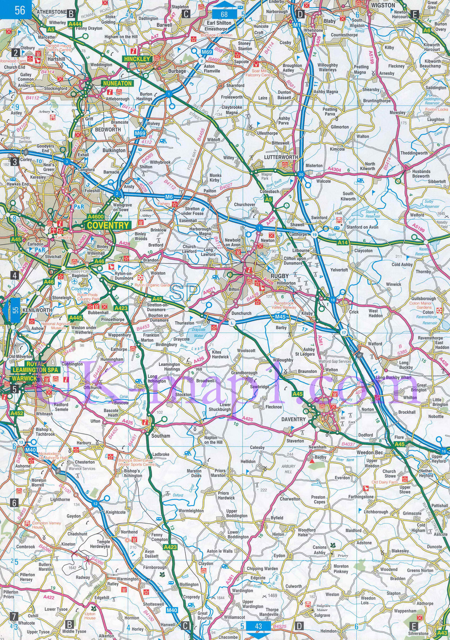 Карта графства Нортгемптоншир. Подробная карта дорог - графство Нортгемптоншир (Англия), A0 - 