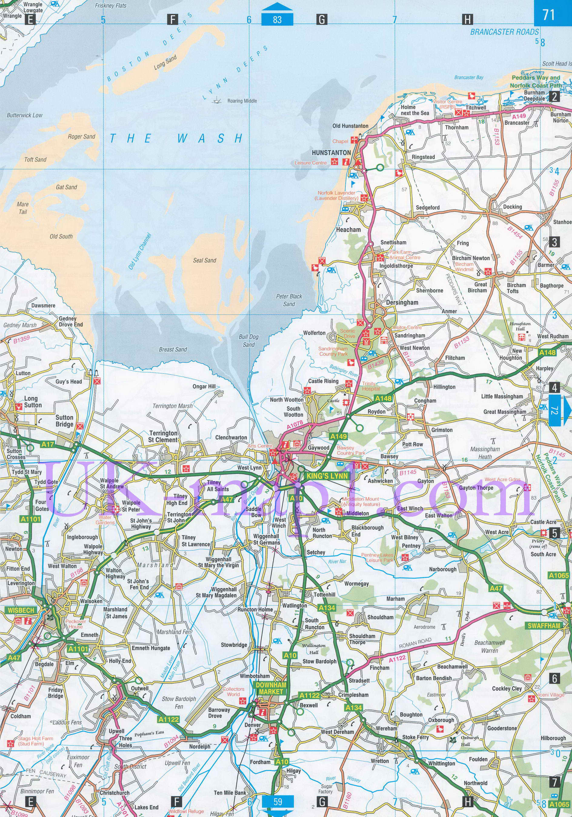 Карта графства Норфолк. Подробная карта автодорог - графство Норфолк (Англия), A0 - 