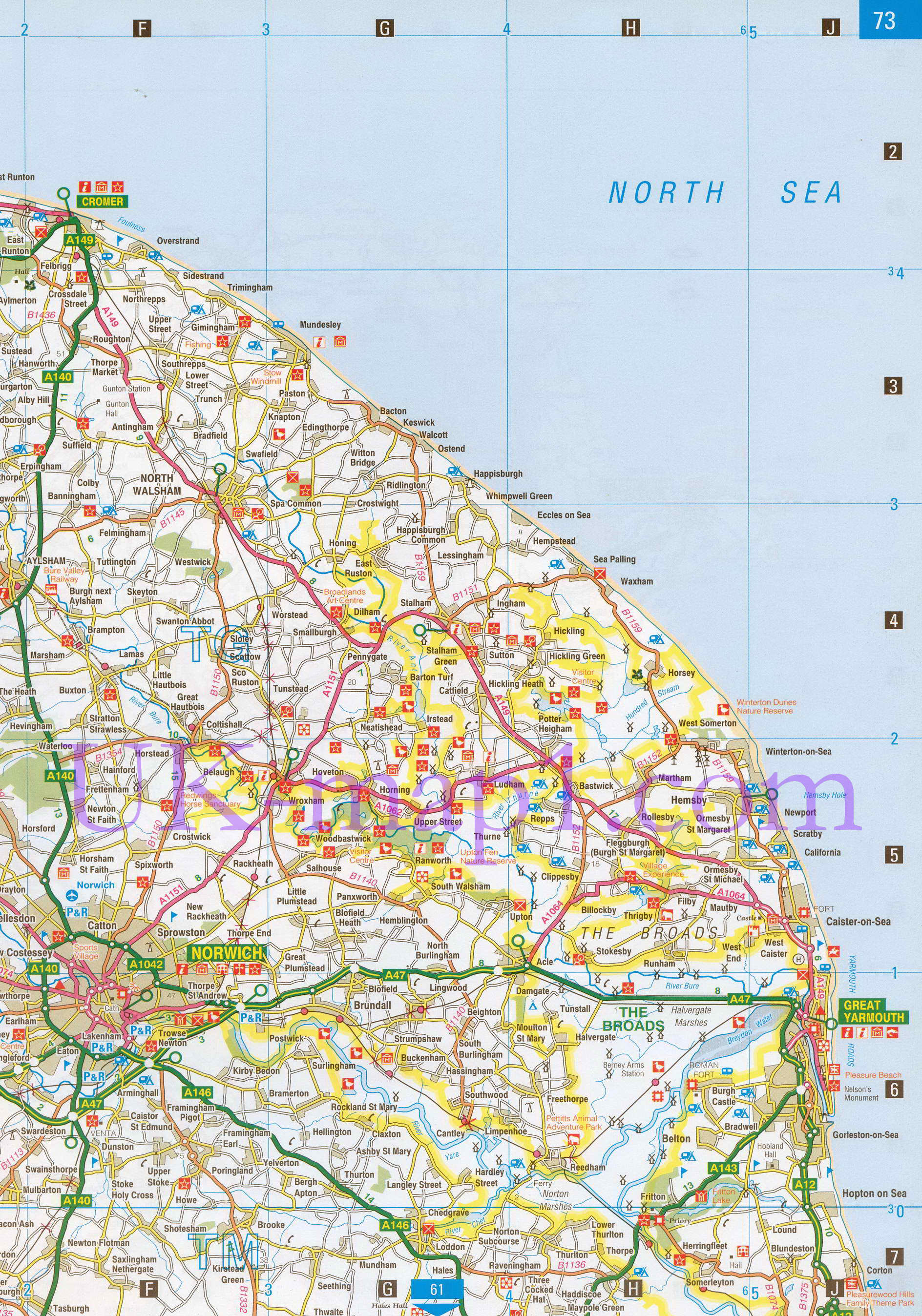 Карта графства Норфолк. Подробная карта автодорог - графство Норфолк (Англия), C0 - 