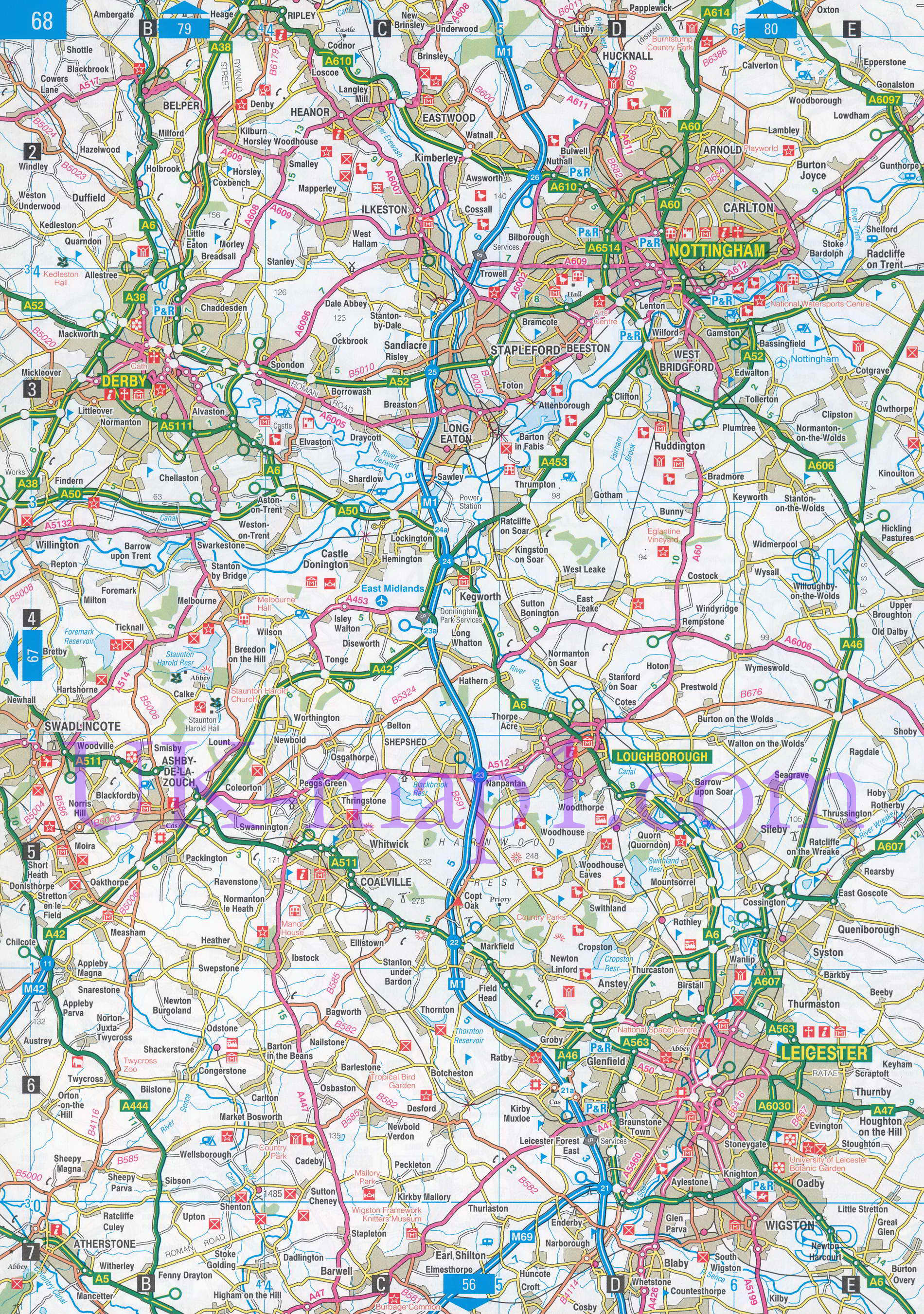 Карта графства Ноттингемшир. Большая подробная карта - графство Ноттингемшир (Англия), A1 - 