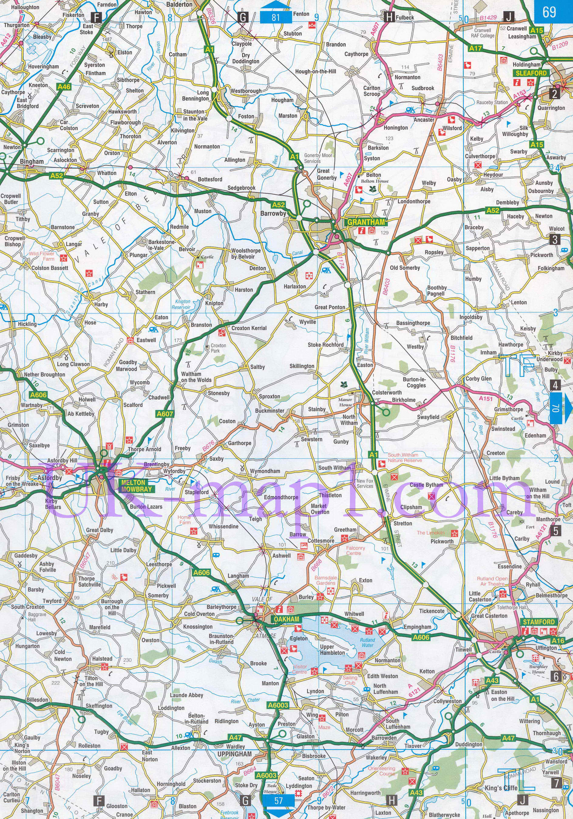Карта графства Ноттингемшир. Большая подробная карта - графство Ноттингемшир (Англия), B1 - 