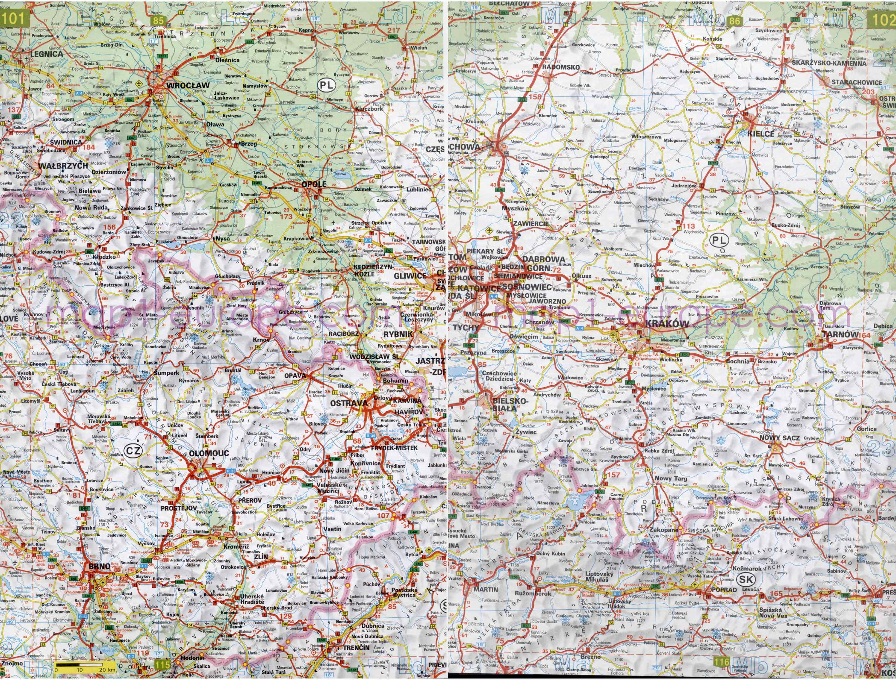 Карта дорог Чехии. Подробная карта автодорог Чехии, B0 - 