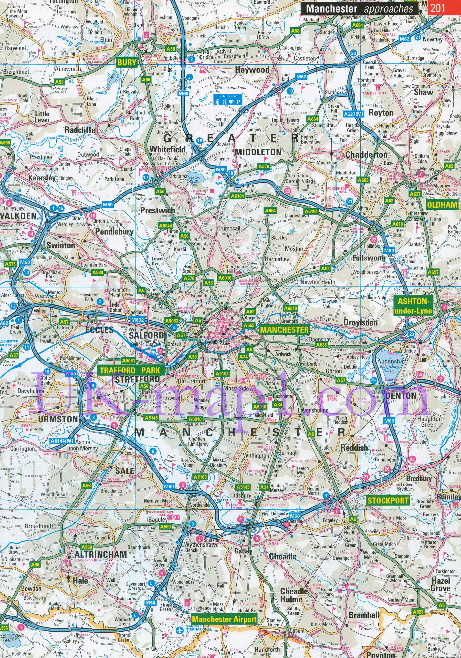 Карта окрестностей Манчестера. Карта автодорог окрестностей Манчестера, A0 - 